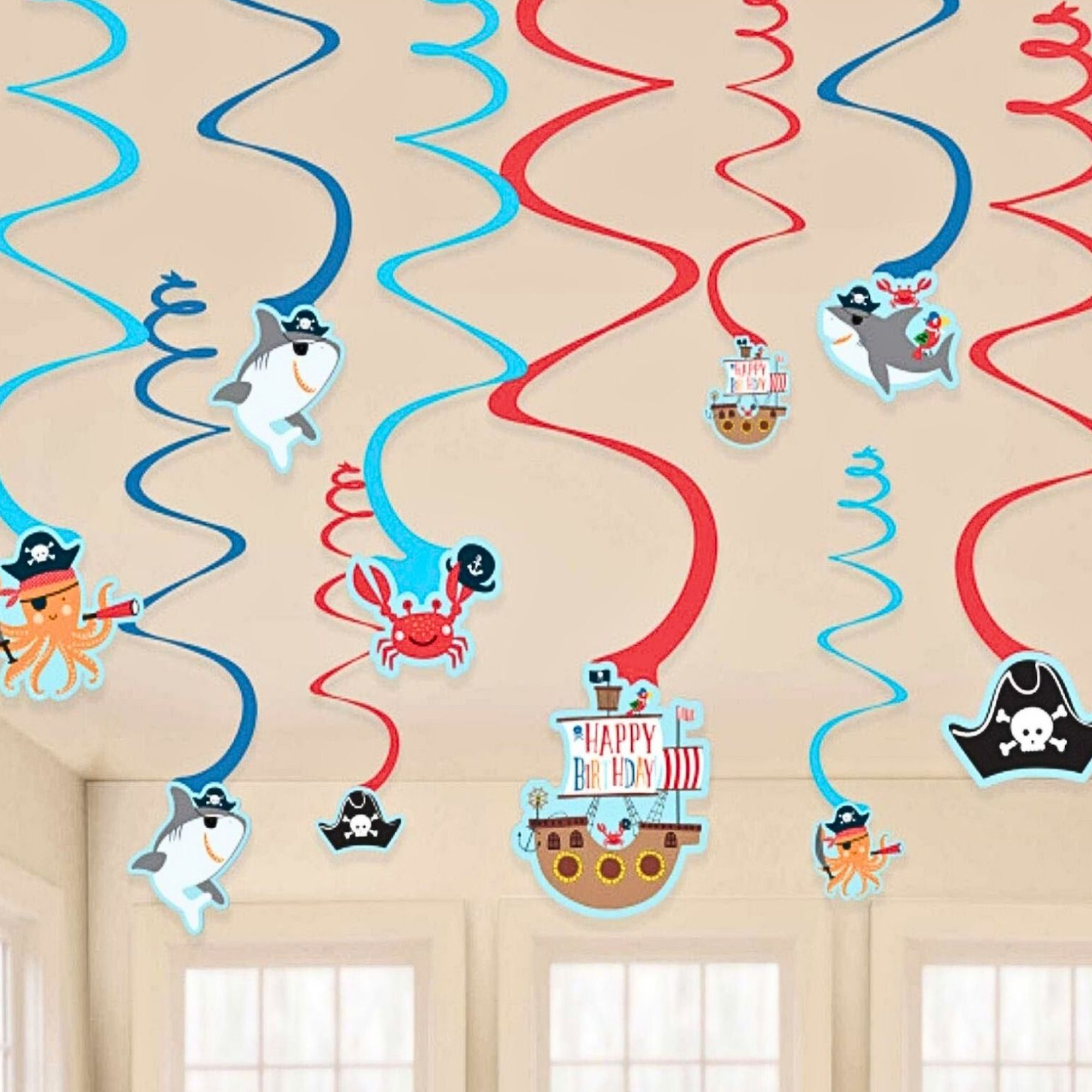 Ahoy Birthday Swirl Decorations (Pack of 12)