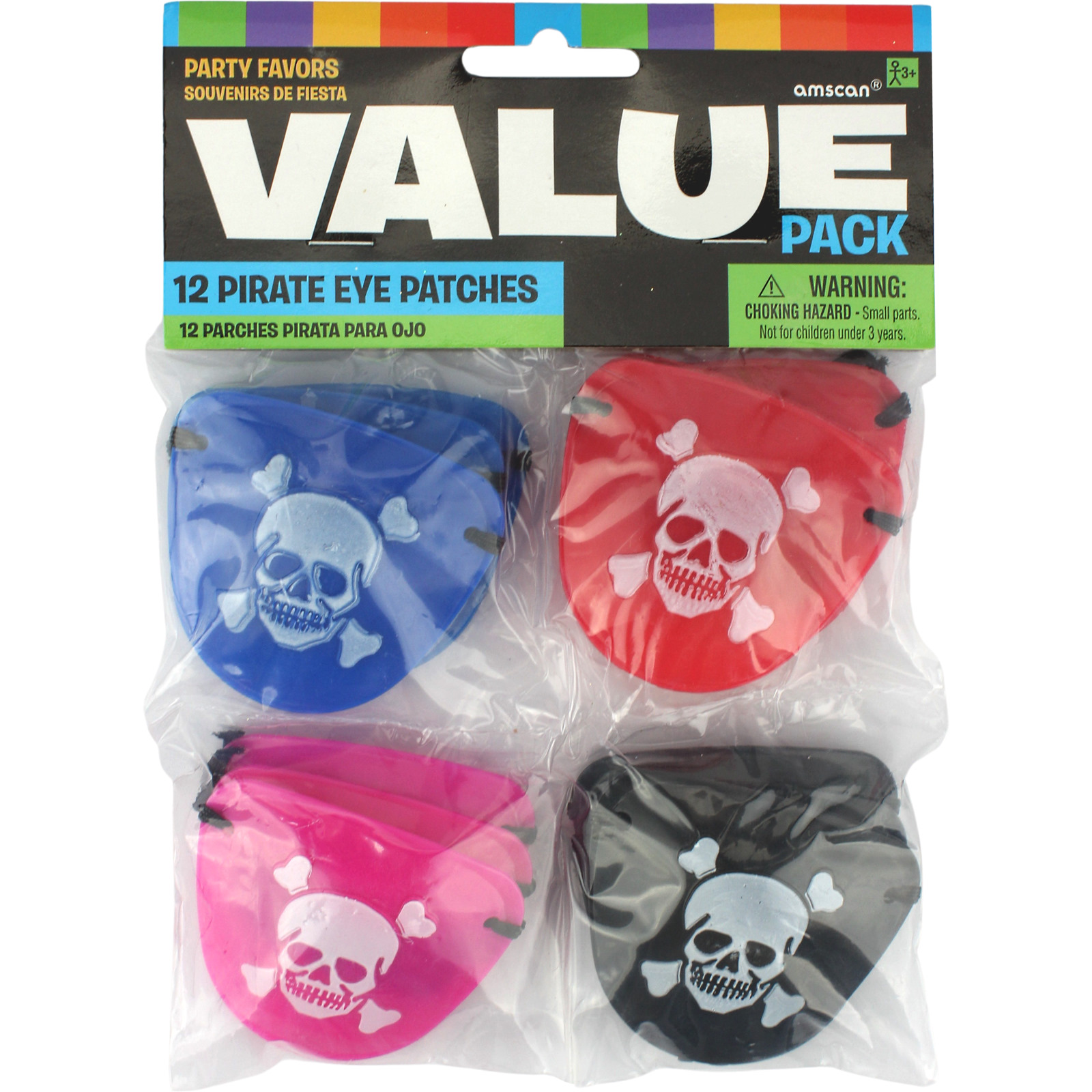 Assorted Coloured Plastic Pirate Eye Patches (Pack of 12)