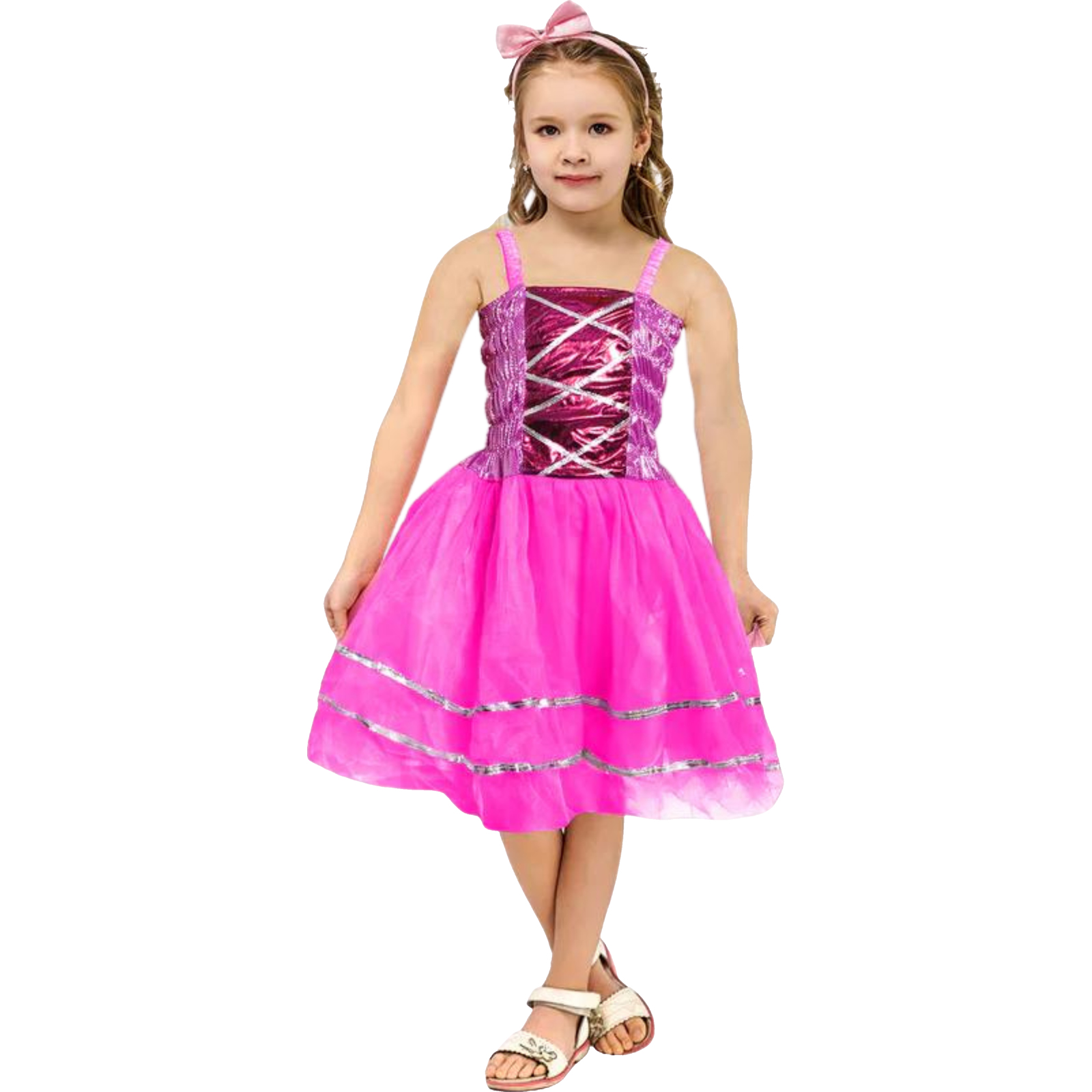 Metallic Hot Pink Princess Dress Girls Costume 