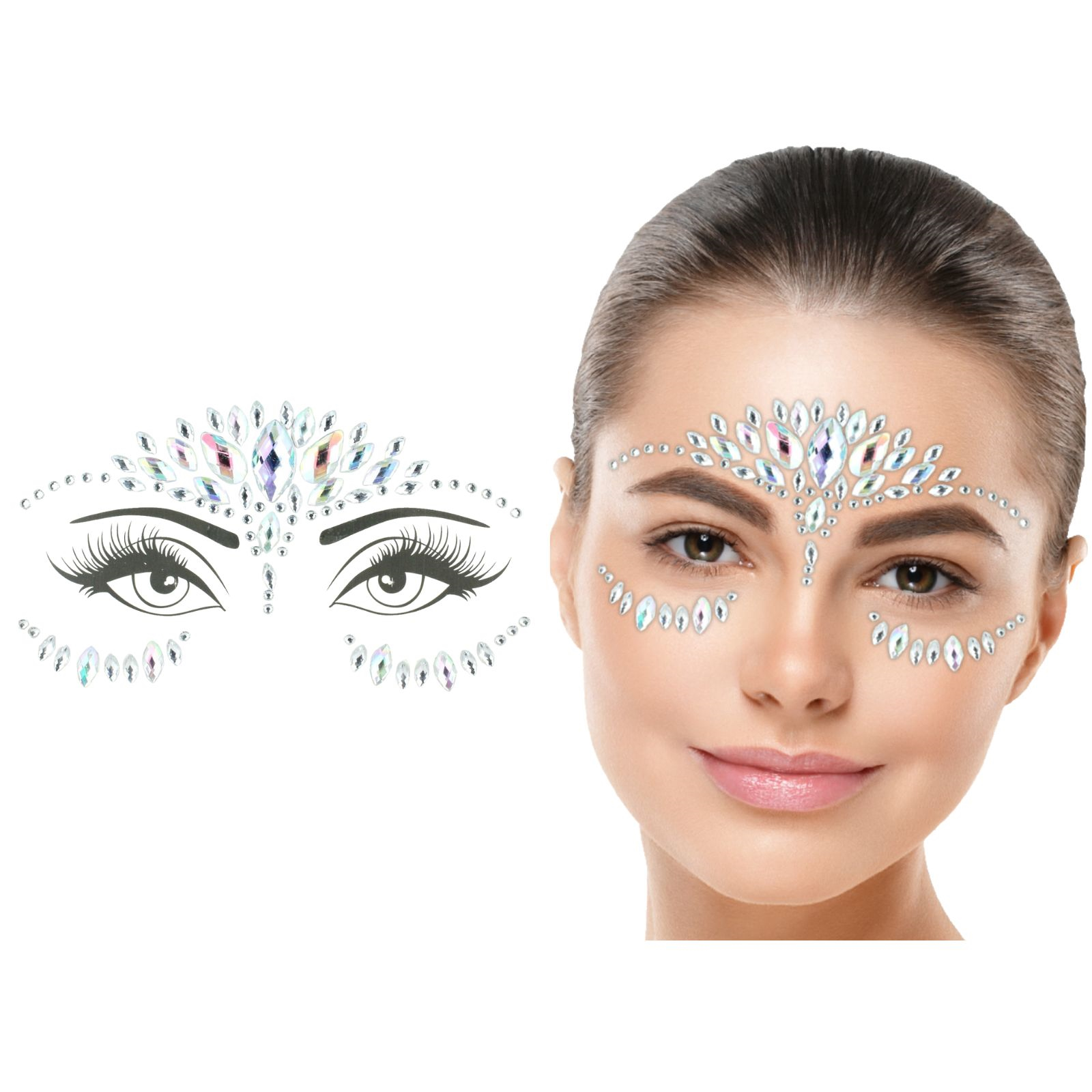 Iridescent Silver Crystal Face Jewels