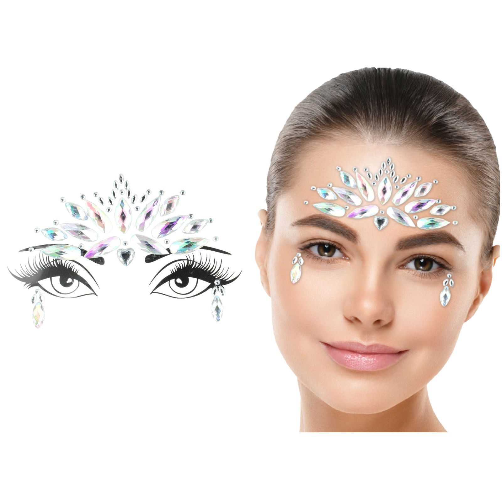 Iridescent Silver Teardrop Crystal Face Jewels