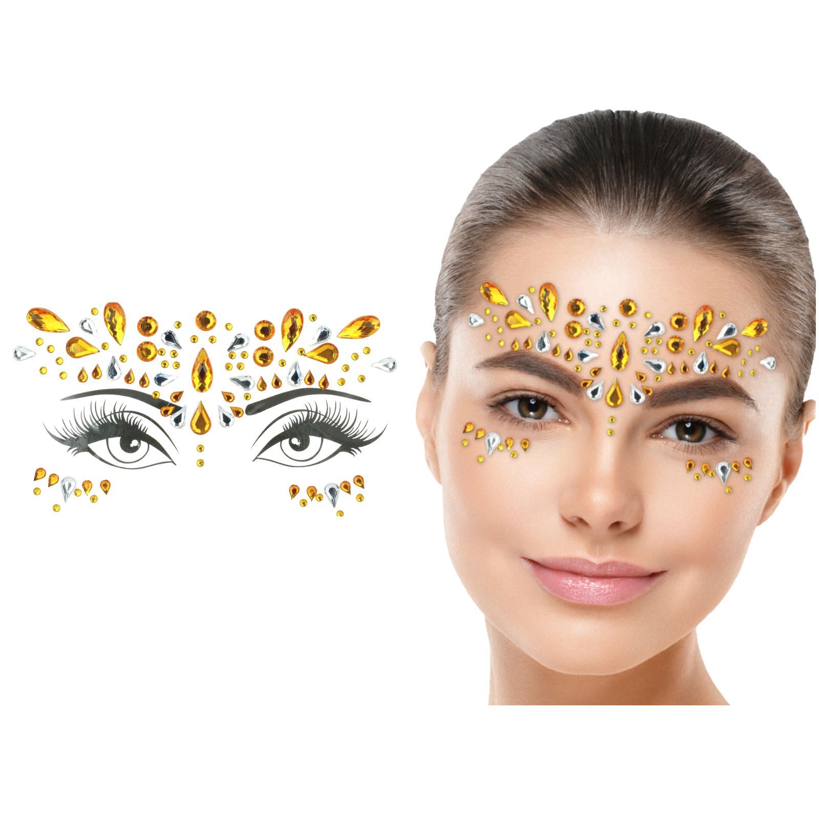 Orange and Silver Crystal Face Jewels