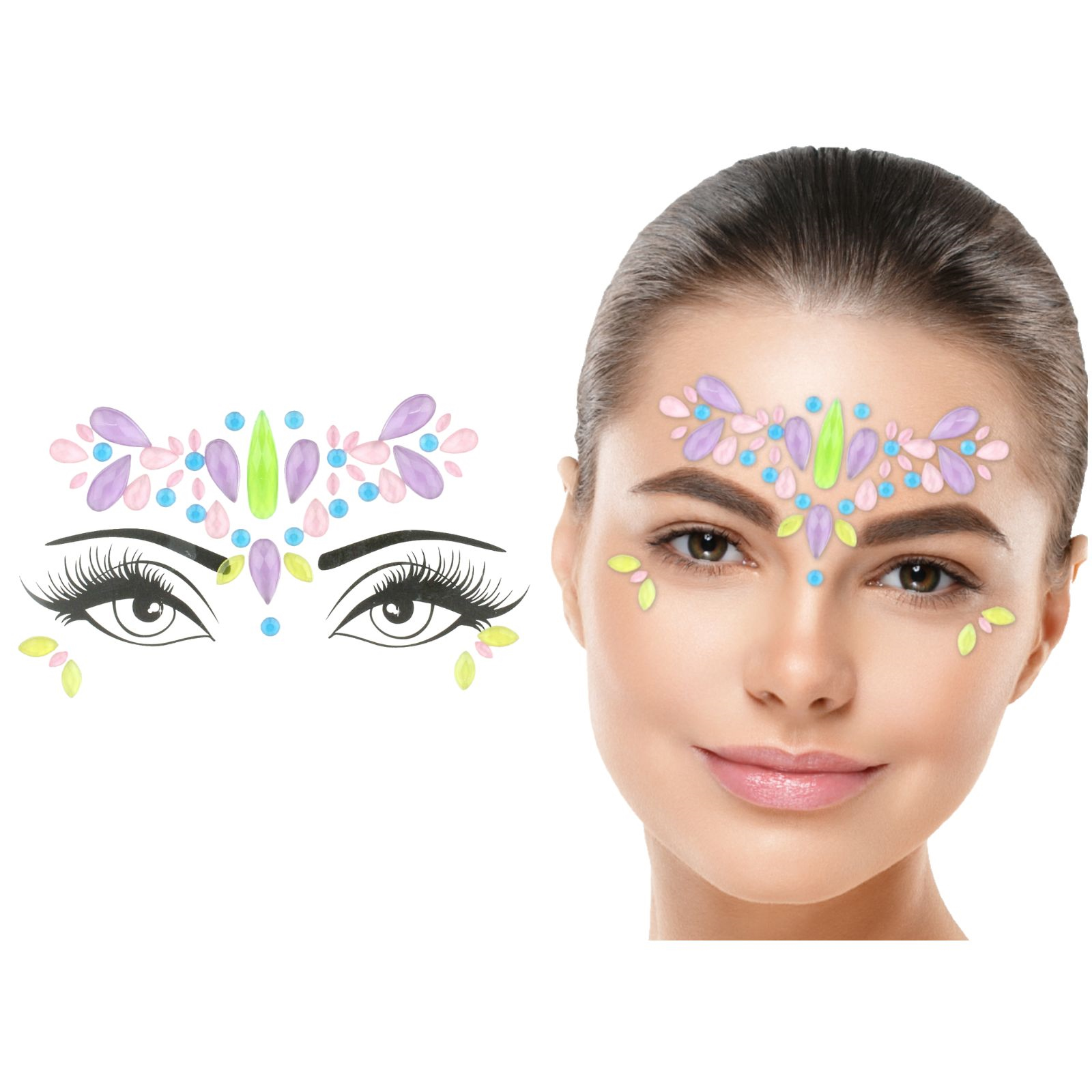Pastel UV Glow Crystal Face Jewels 