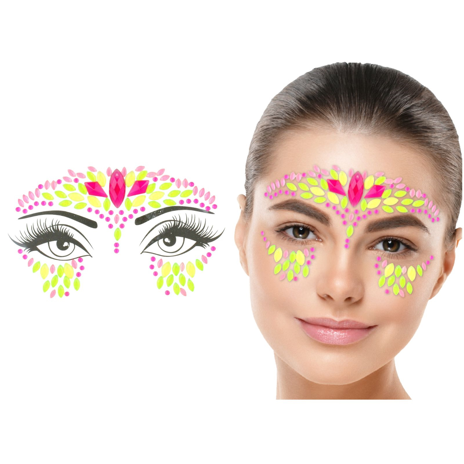 Neon Multicoloured UV Glow Face Jewels