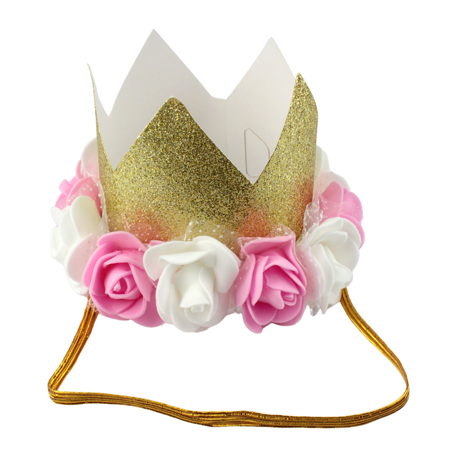 Gold Glitter Pink & White Floral Crown