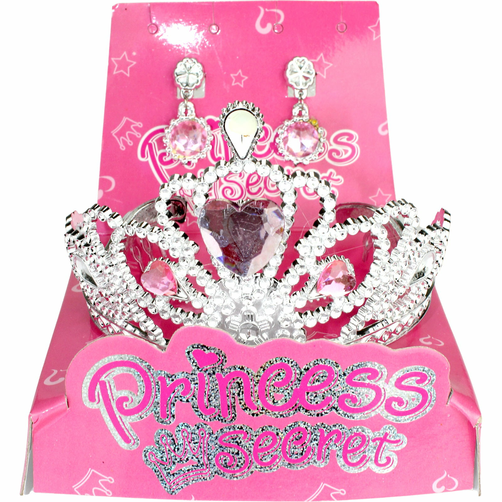 Silver Princess Pink Gem Tiara with Earrings