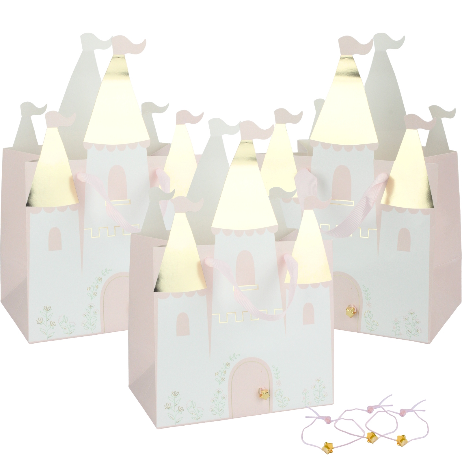 Ginger Ray Princess Party Castle Gift Bags and Charm Bracelets (5 Guests)