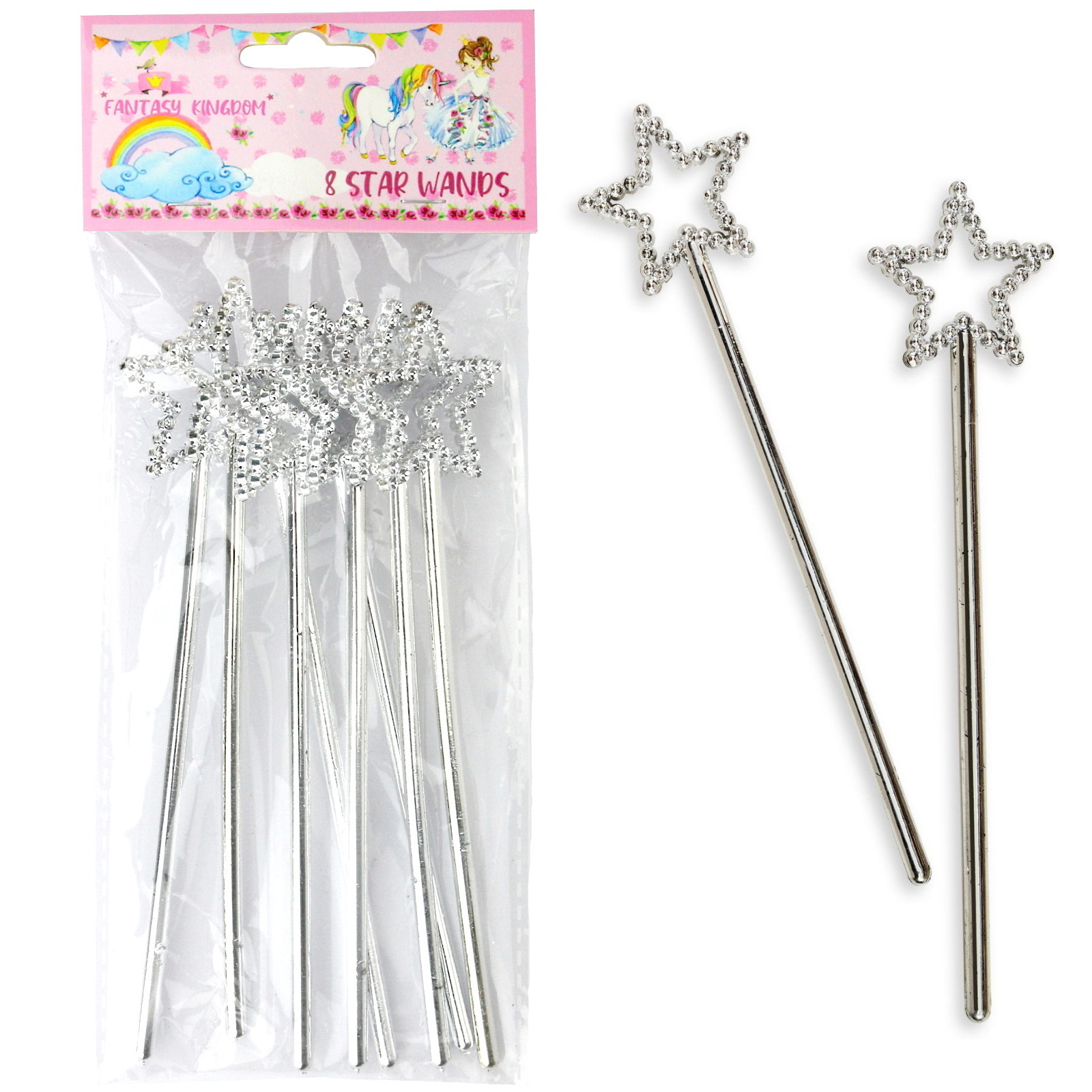 Silver Plastic Star Wands (Pack of 8)