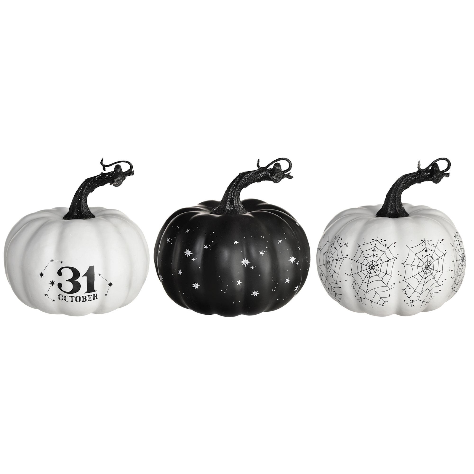 Halloween Classic Black White Glitter Pumpkins Pack of 3