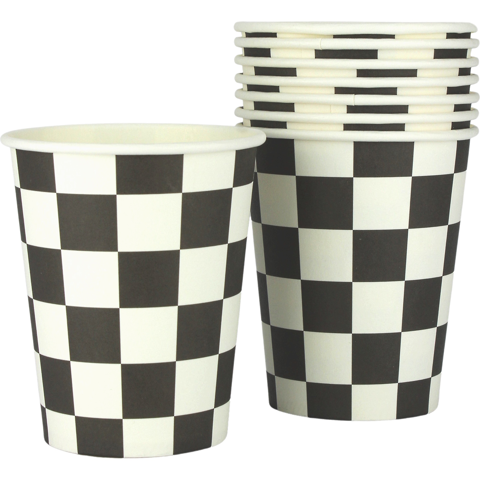 Black and White Checkered Paper Cups (Pack of 8) 