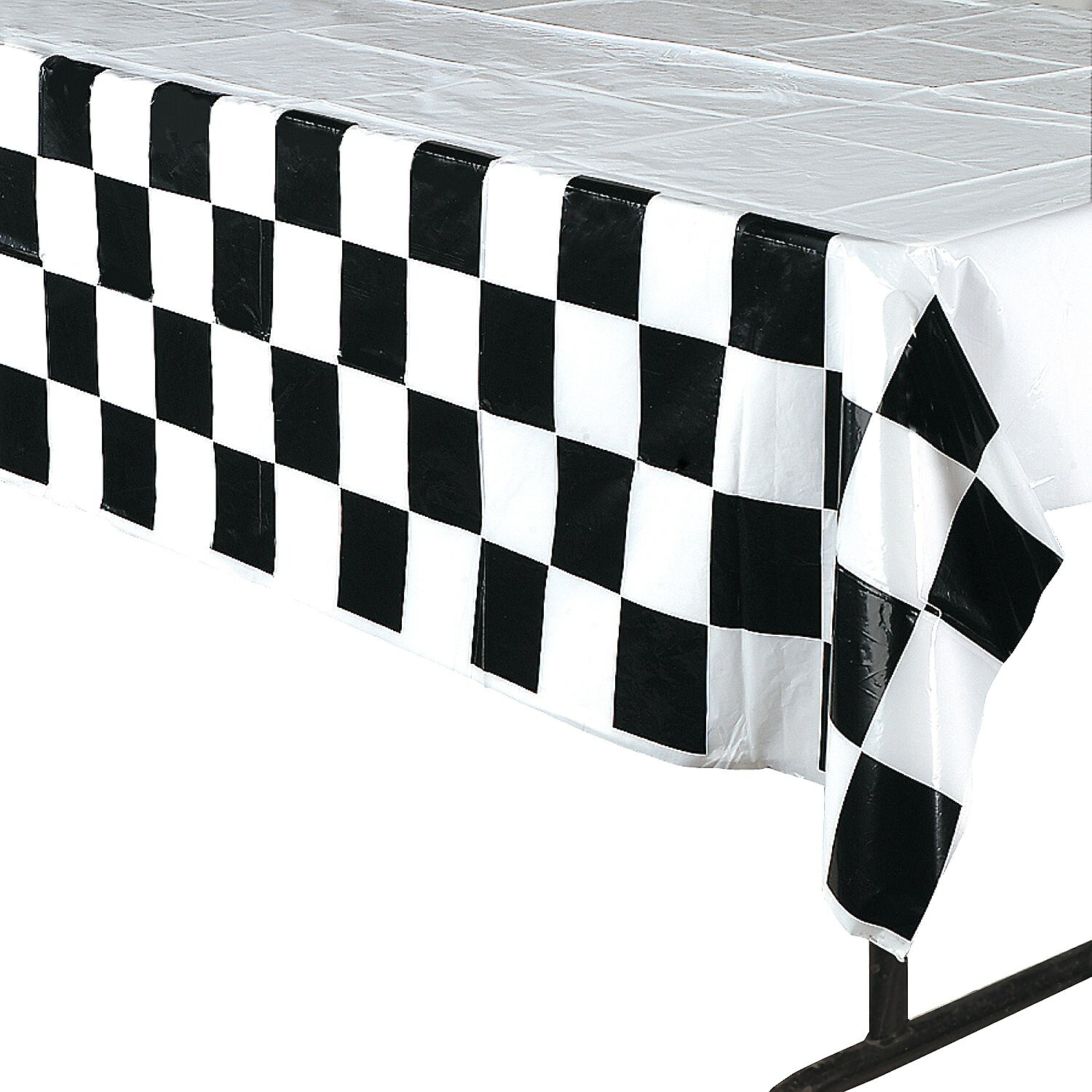 Black and White Chequered Plastic Tablecloth
