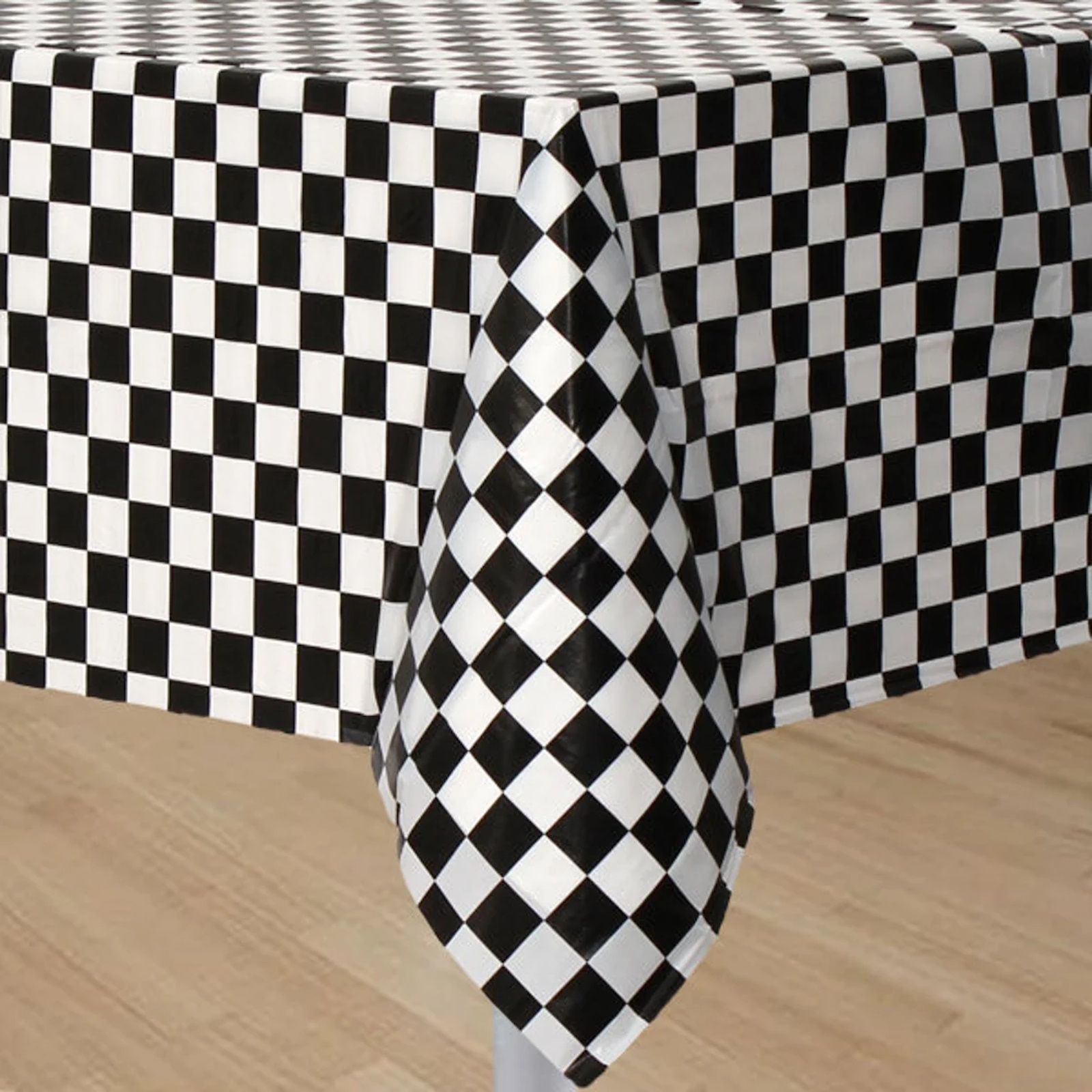 Black and White Checkered Plastic Tablecloth