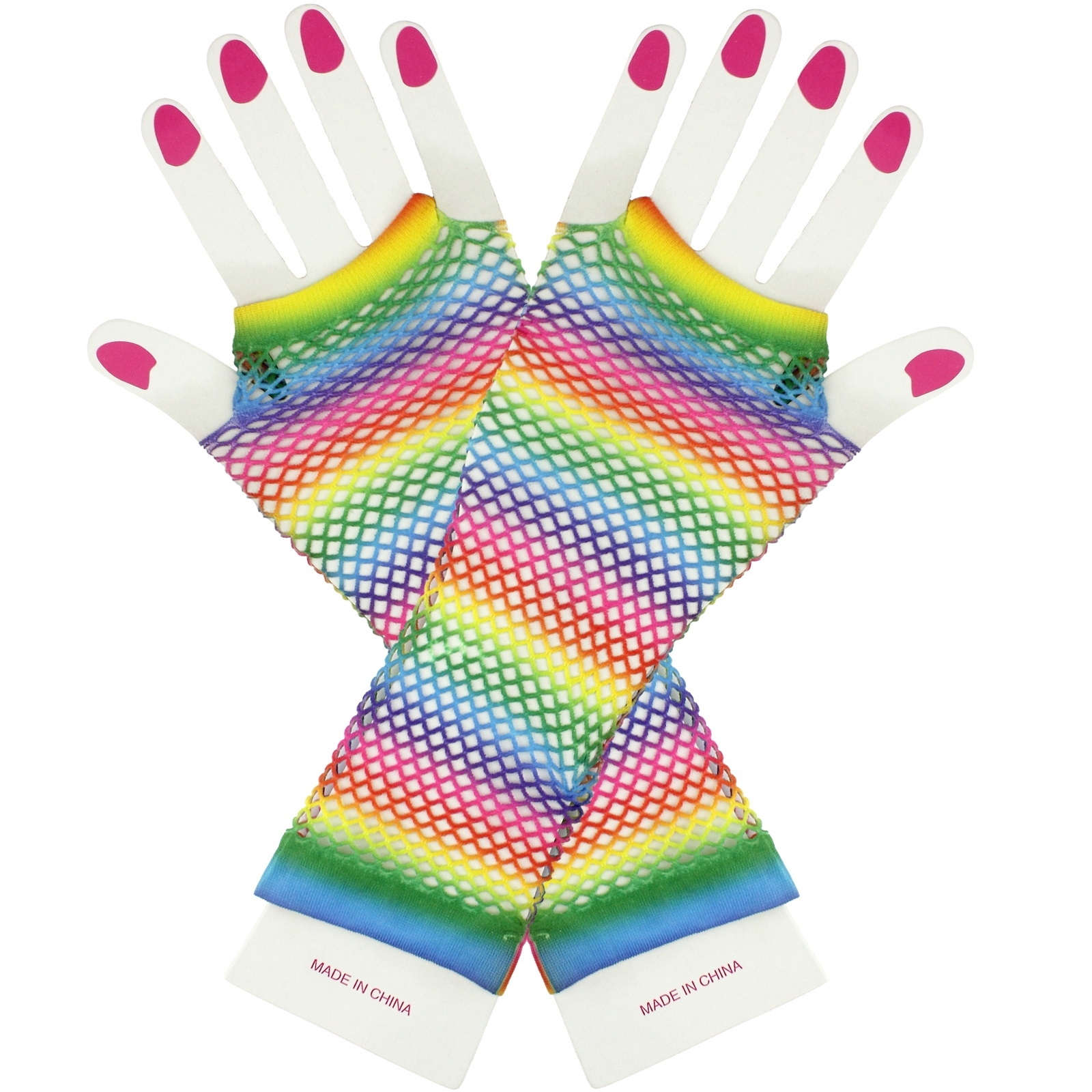 Rainbow Stripe Fishnet Gloves 