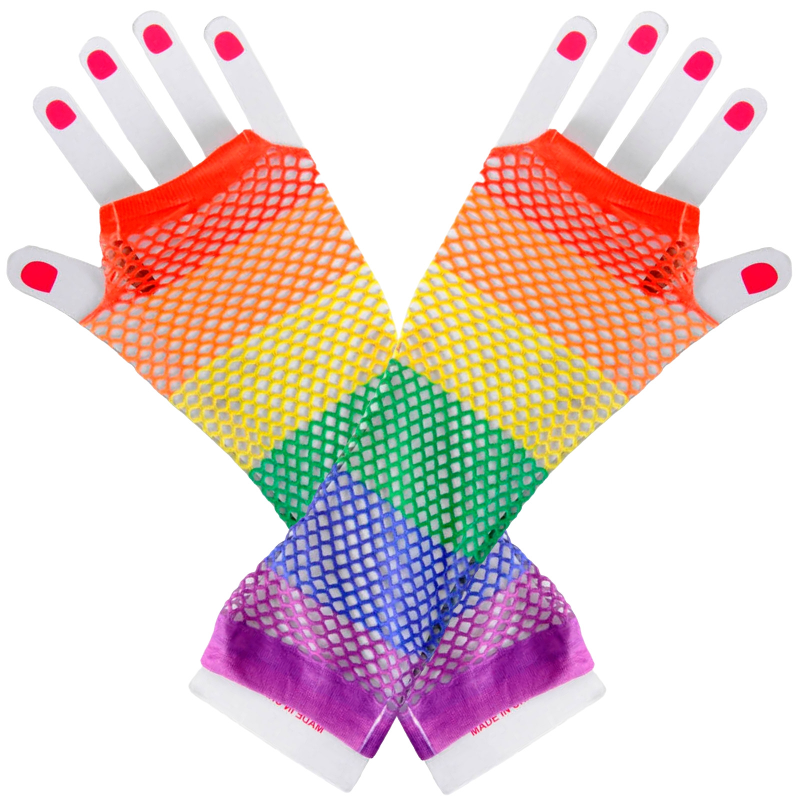 Rainbow Coloured Fishnet Gloves (1 Pair)