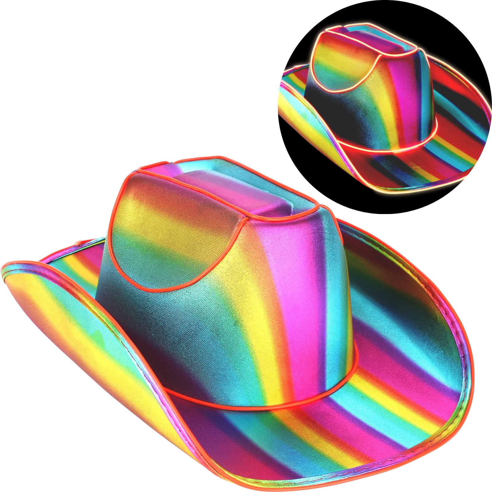 Light Up Rainbow Adult Cowboy Hat