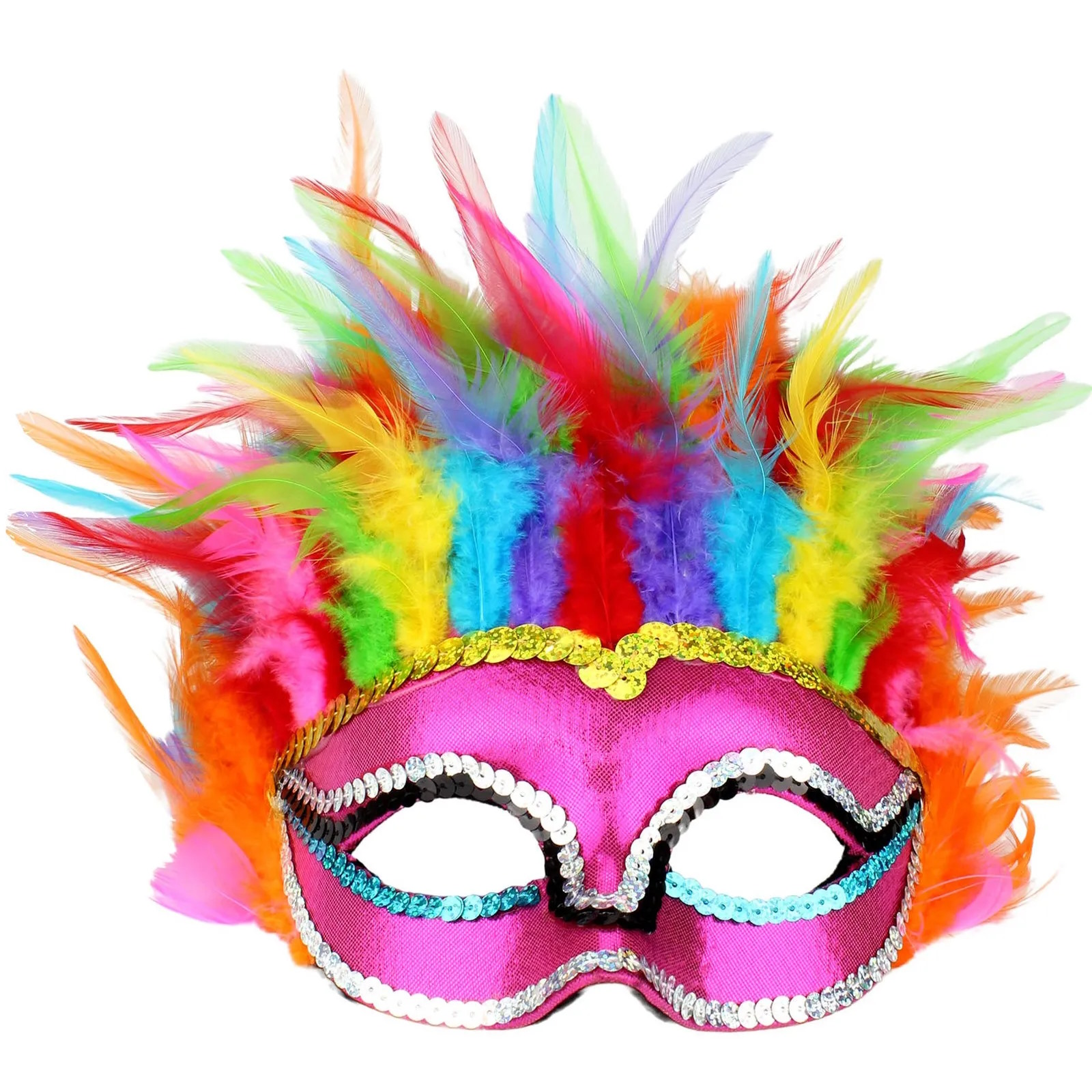 Rainbow Feather and Sequin Masquerade Mask