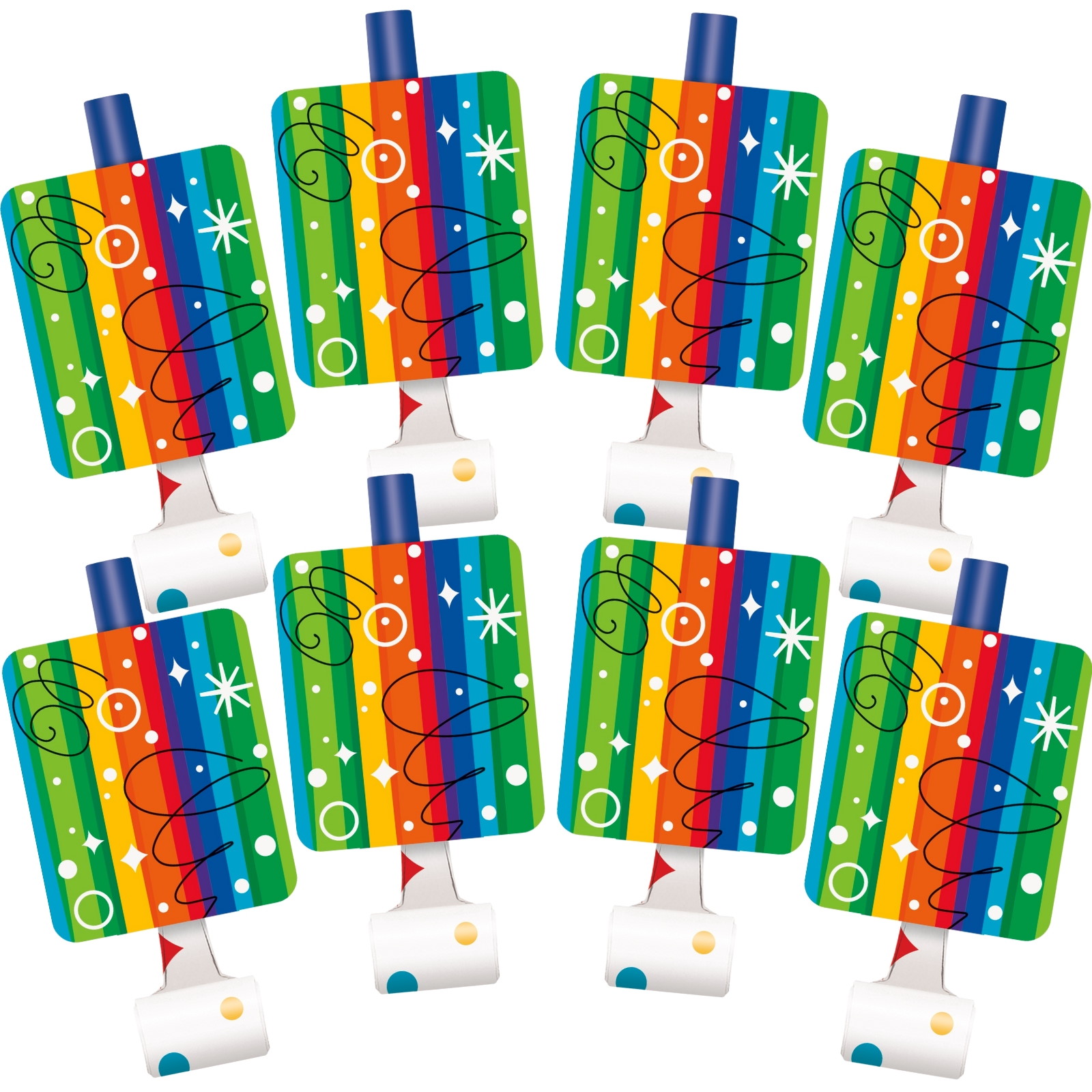 Rainbow Ribbons Birthday Party Blowers (Pack of 8) 
