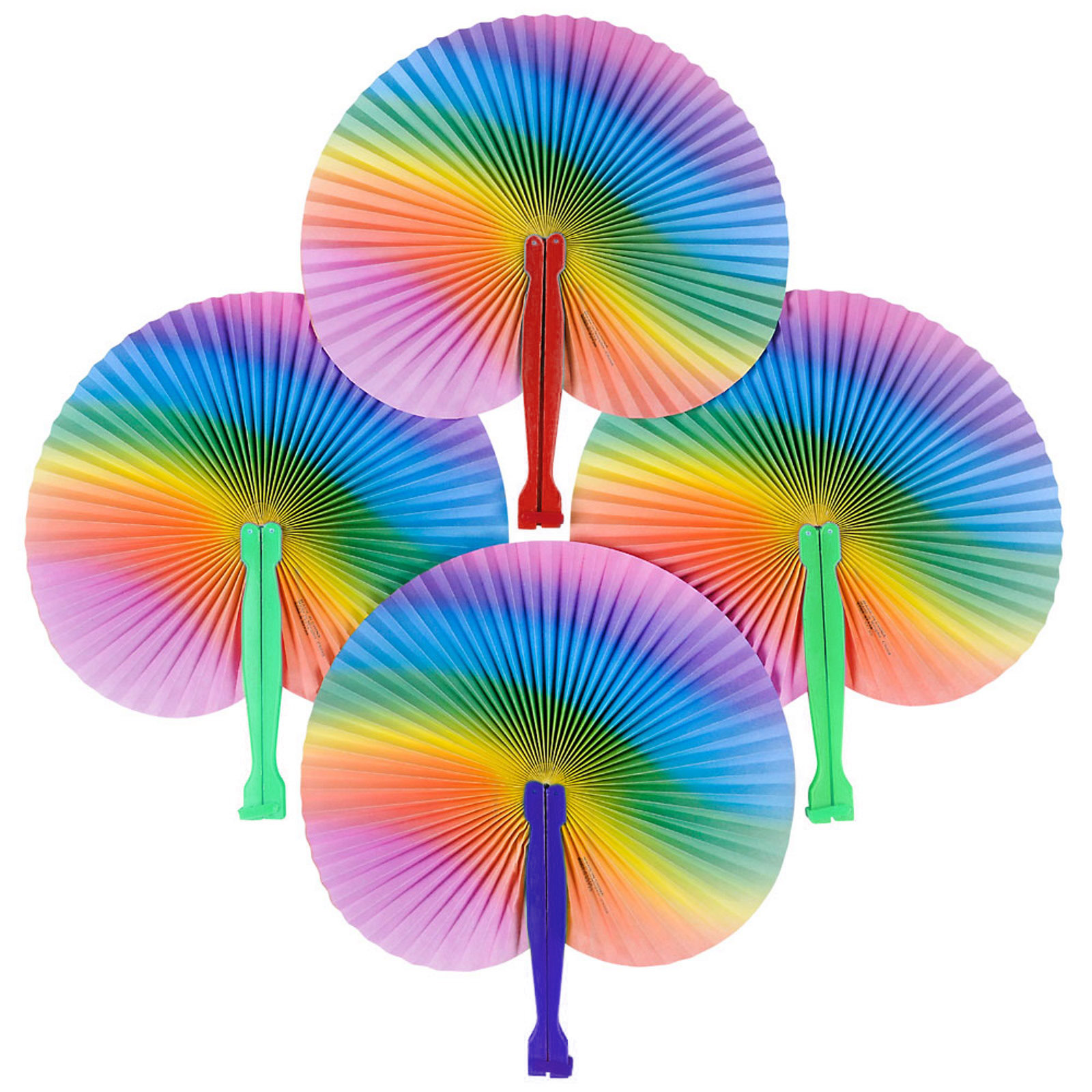 Rainbow Coloured Paper Fans (Pack of 12)