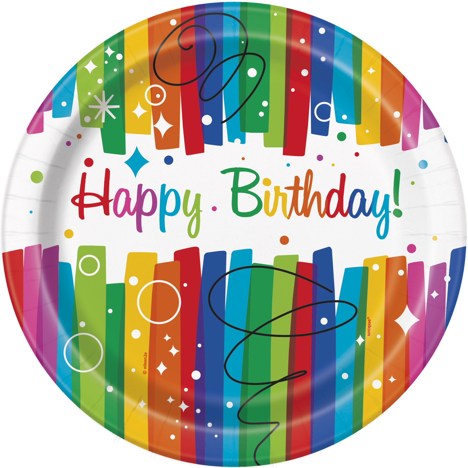 Rainbow Ribbons Happy Birthday Large Paper Plates (Pack of 8)