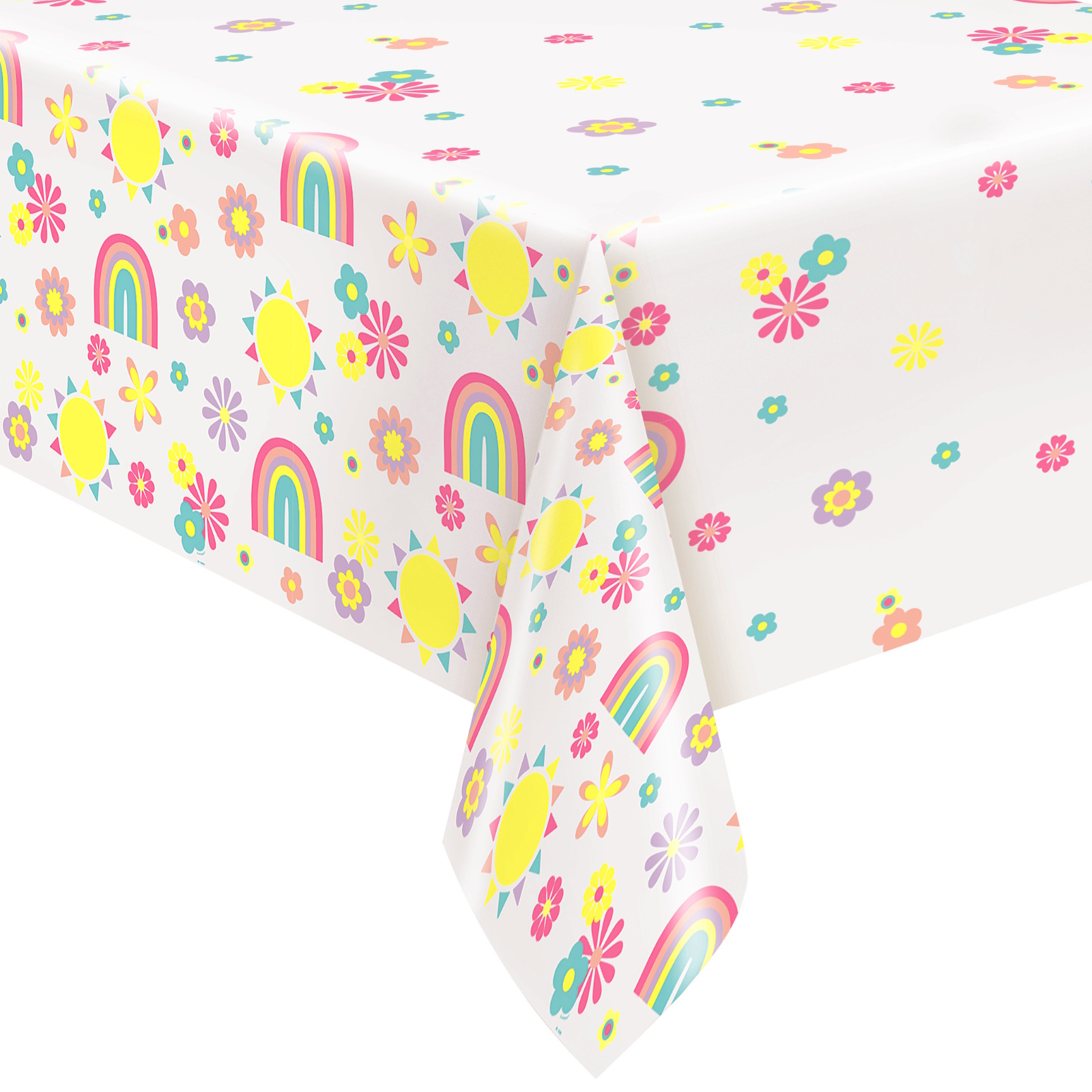 Retro Pastel Rainbow Plastic Tablecloth 
