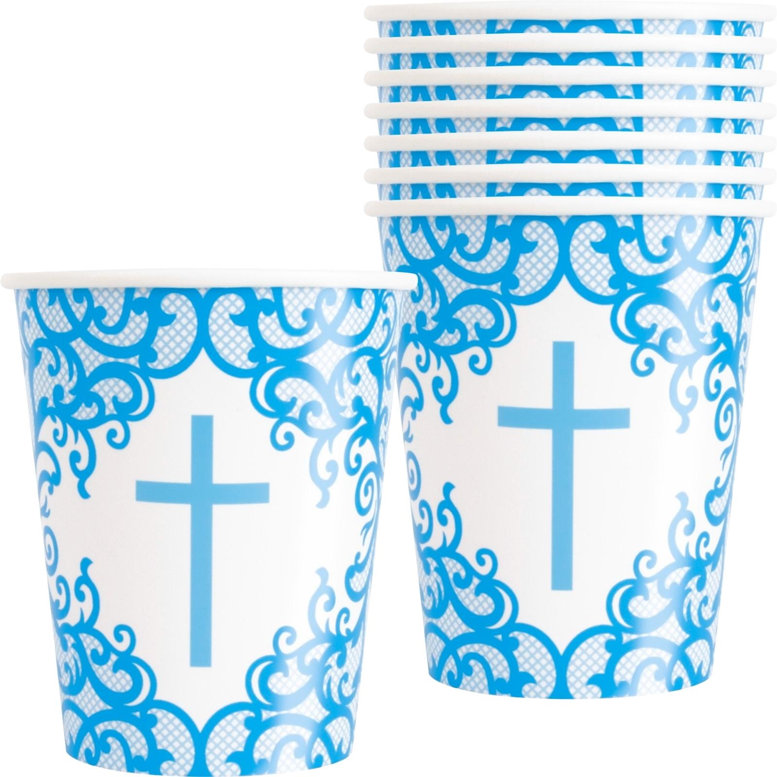 Fancy Blue Cross Paper Cups (Pack of 8)