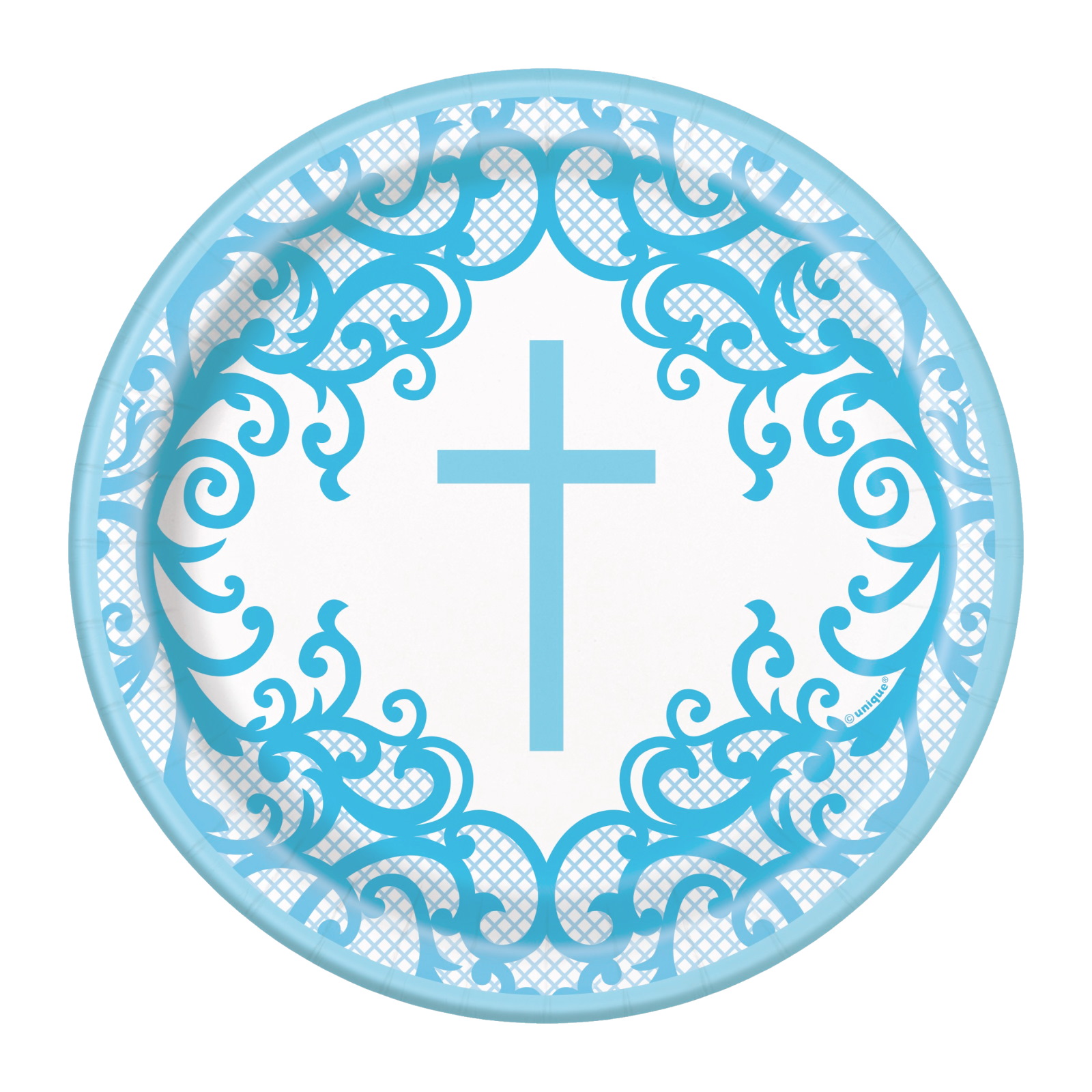 Fancy Blue Cross Small Paper Plates (Pack of 8)