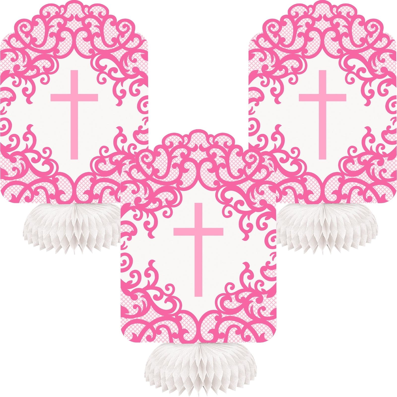 Fancy Pink Cross Honeycomb Centrepieces (Pack of 3)