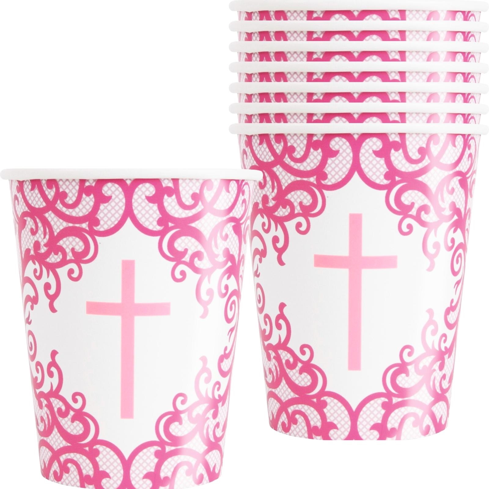 Fancy Pink Cross Paper Cups (Pack of 8)