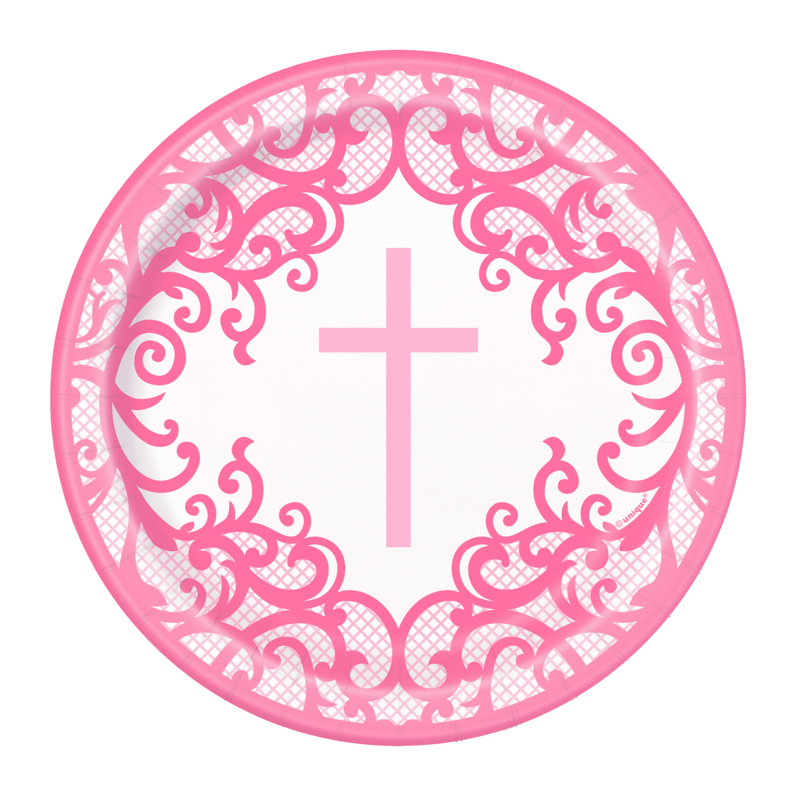 Fancy Pink Cross Small Paper Plates (Pack of 8)