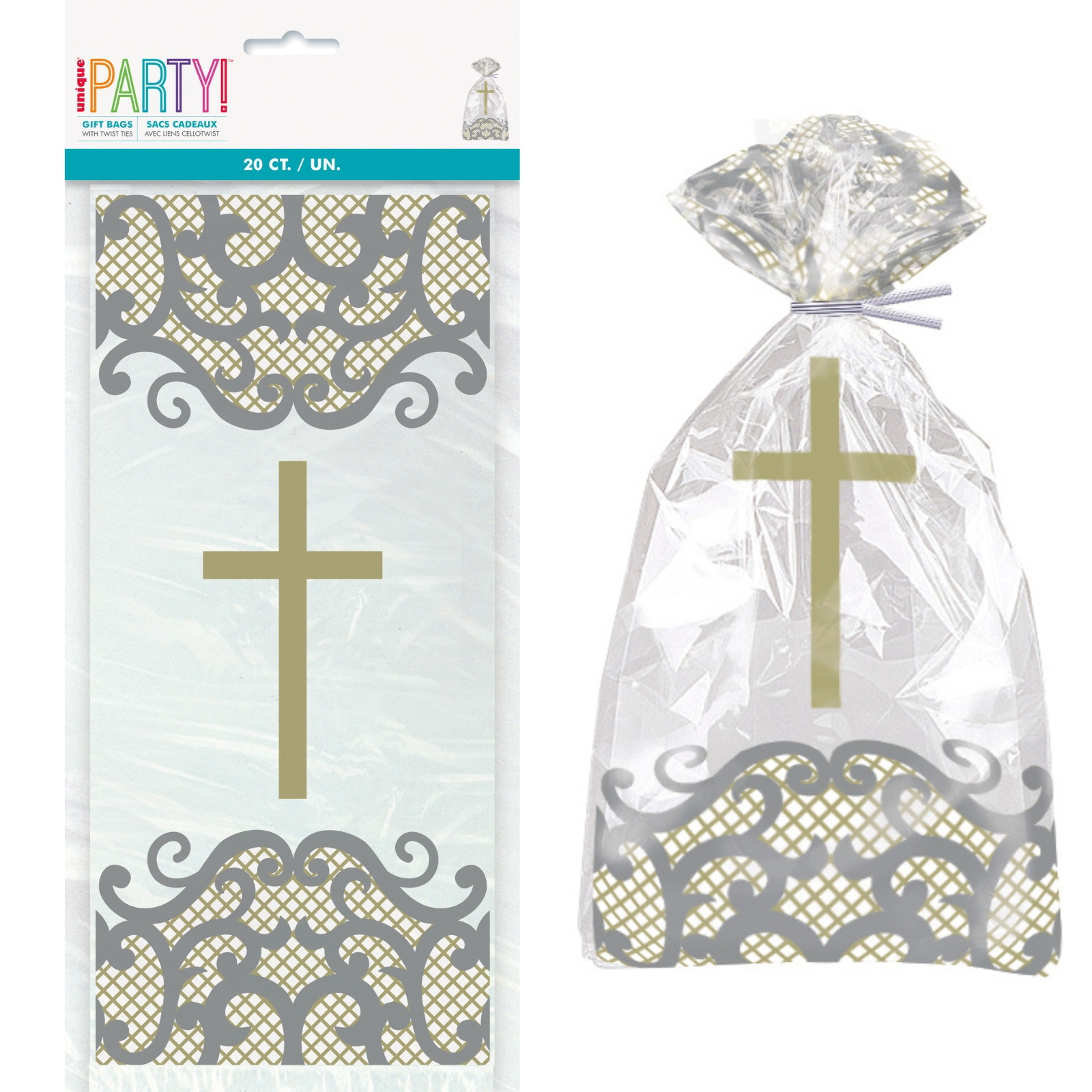 Fancy Gold Cross Cellophane Treat Bags (Pack of 20)