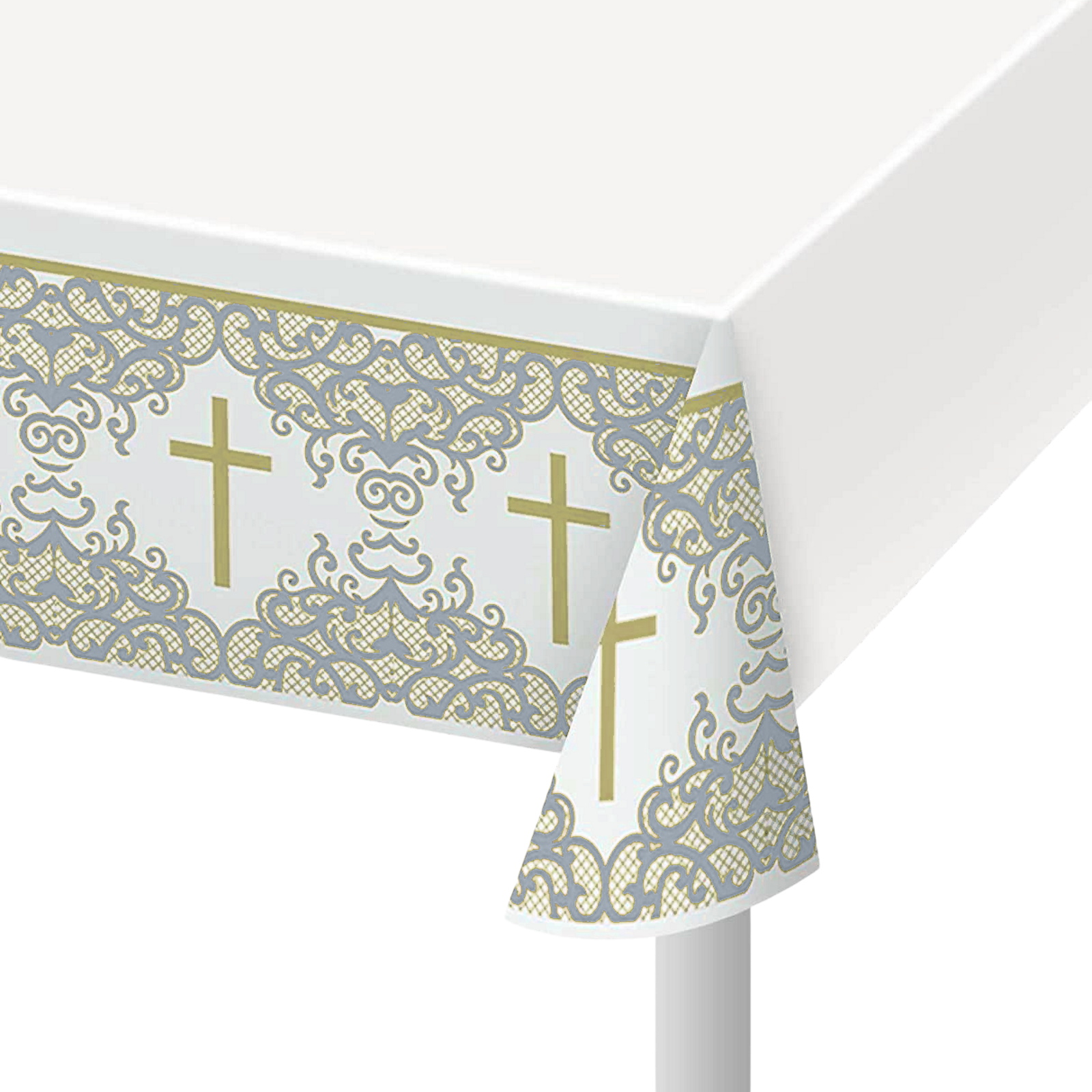 Fancy Gold Cross Plastic Tablecloth