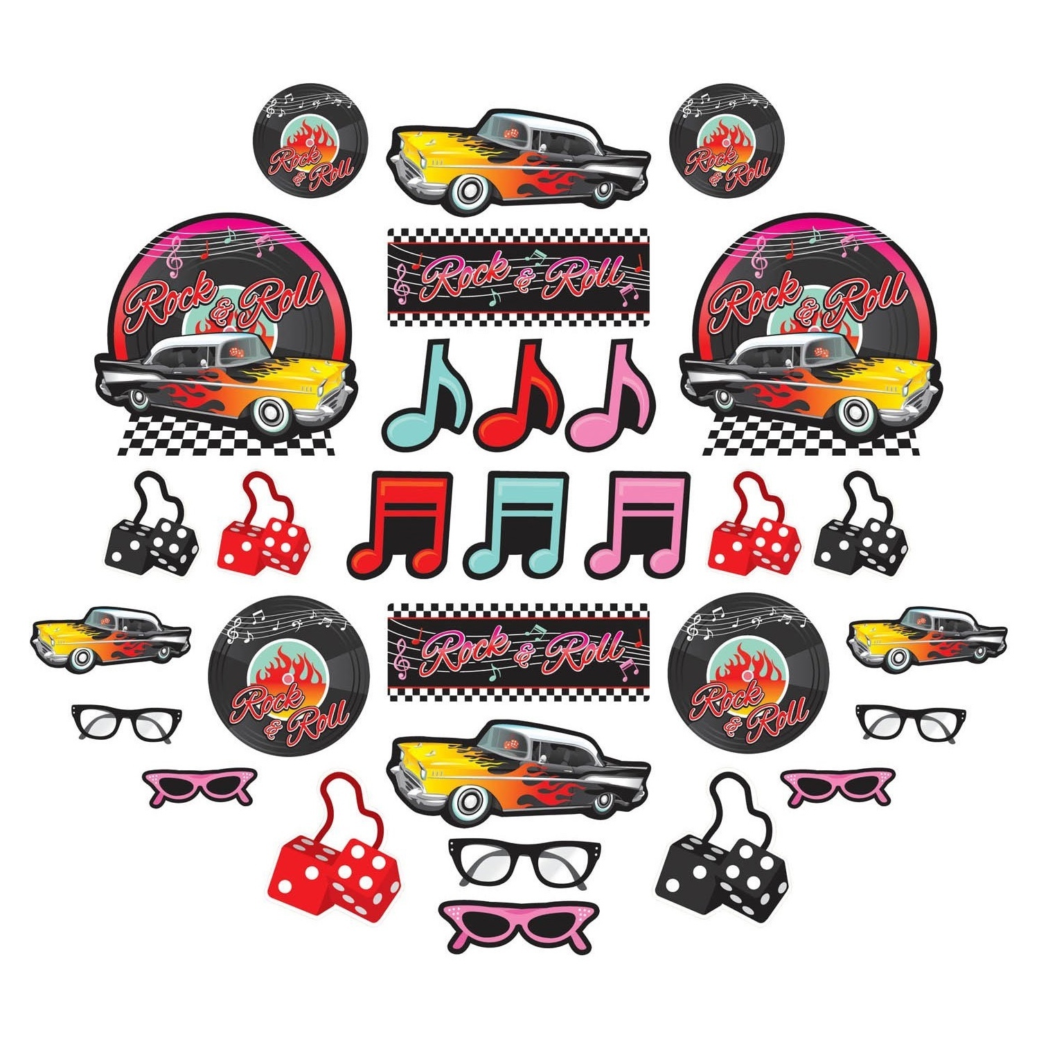 Classic 50's Rock and Roll Cutout Decorations (Pack of 30)