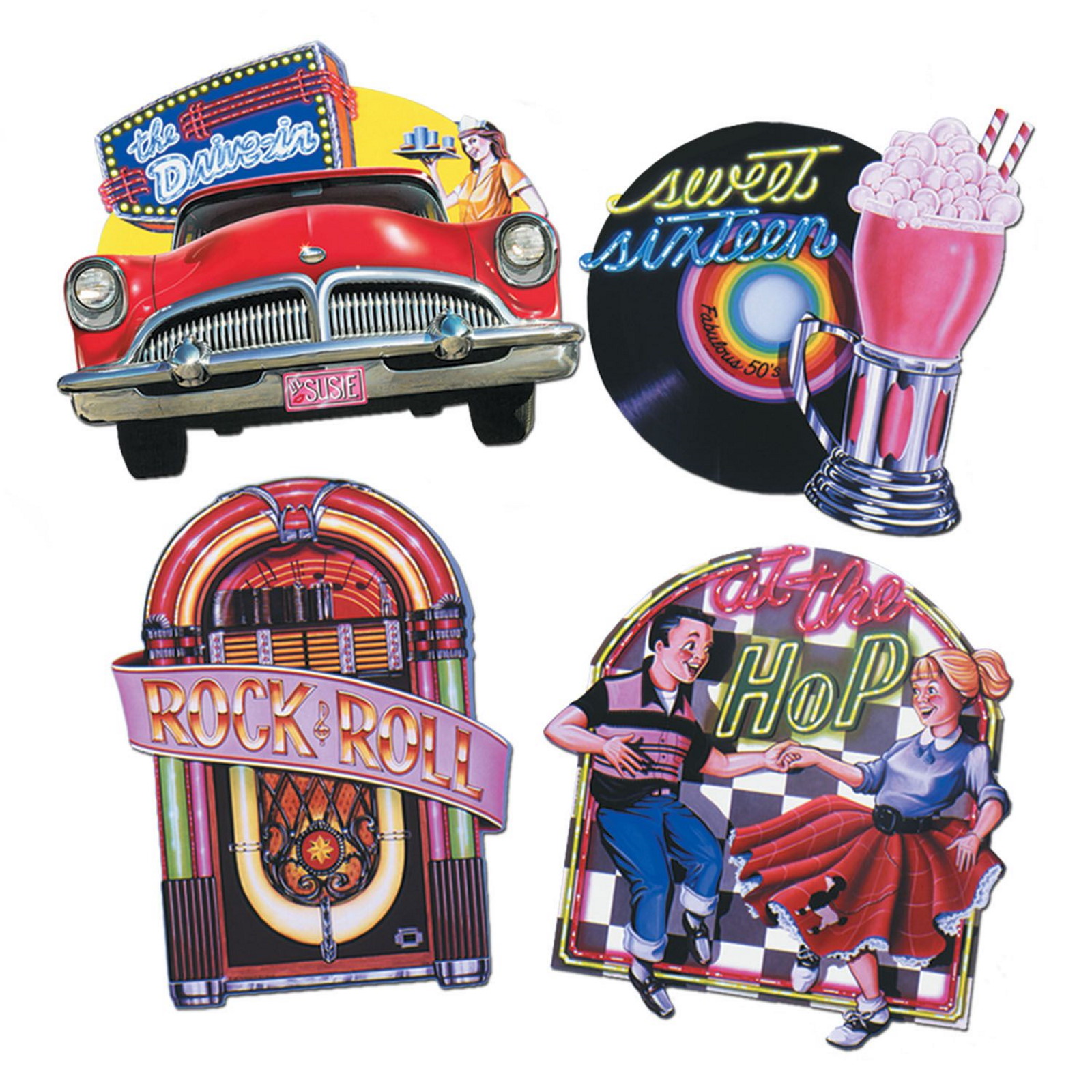 50's Rock and Roll Retro Cutout Decorations (Pack of 4)