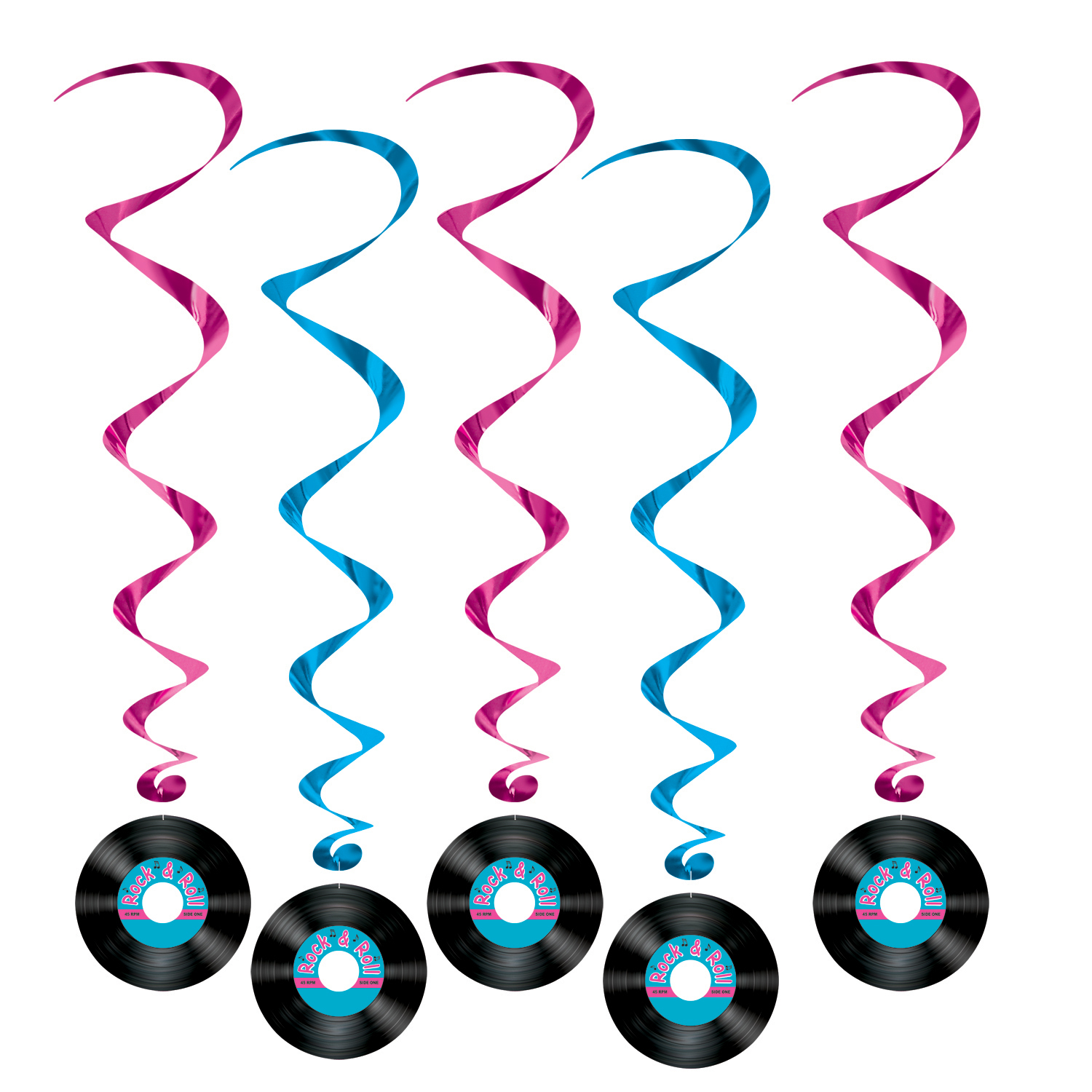 Rock and Roll Record Swirl Decorations (Pack of 5)