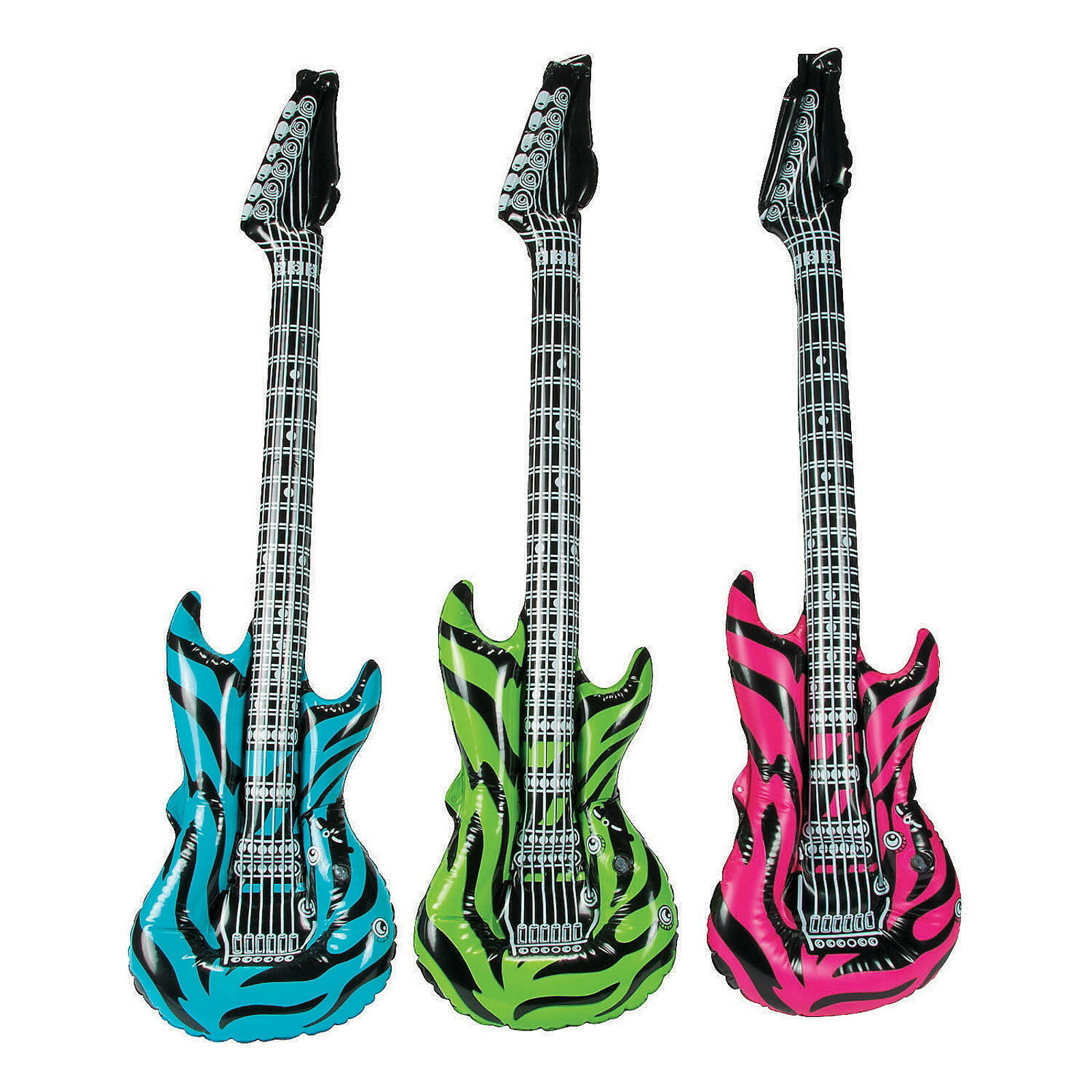 Inflatable Neon Zebra Print Rock Guitars (Pack of 6)