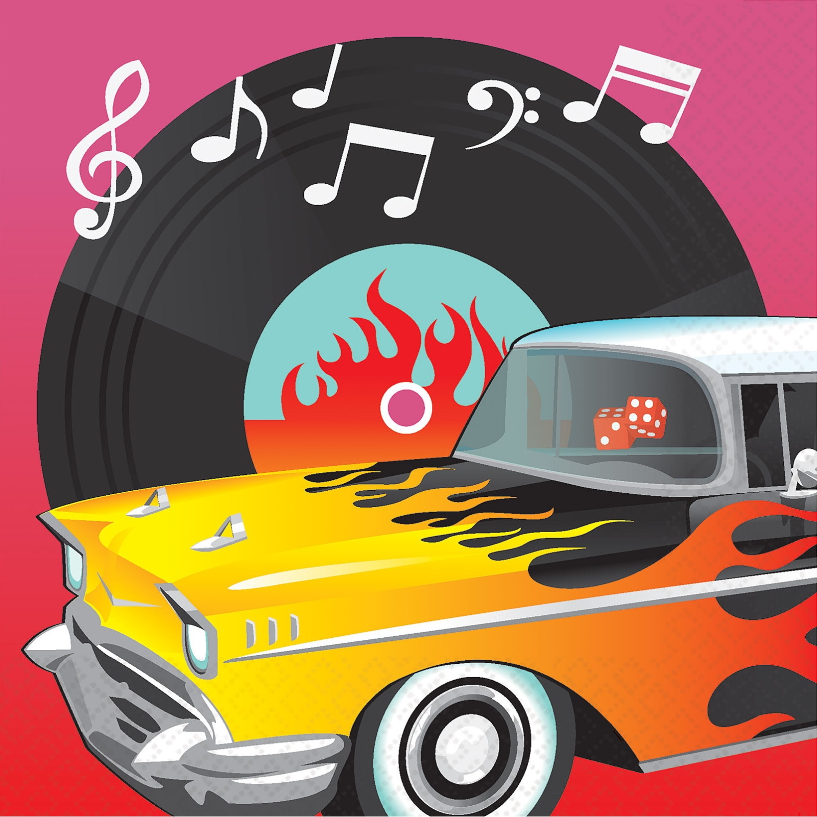 Classic 50's Rock and Roll Large Napkins / Serviettes (Pack of 16)