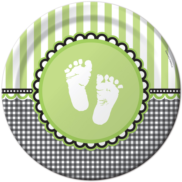 Sweet Baby Feet Green Large Paper Plates (Pack of 8)