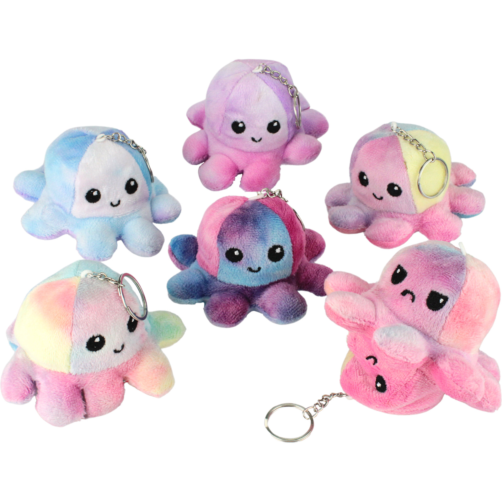 6pcs Reversible Octopus Plush Toy Keyrings