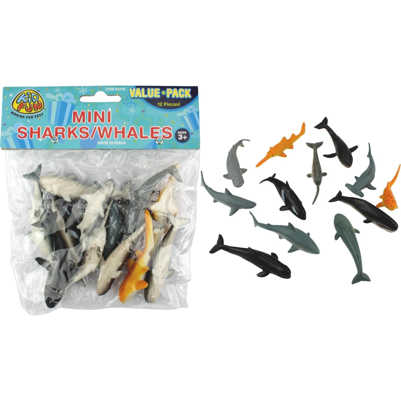 Mini Plastic Sharks and Whales (Pack of 12)