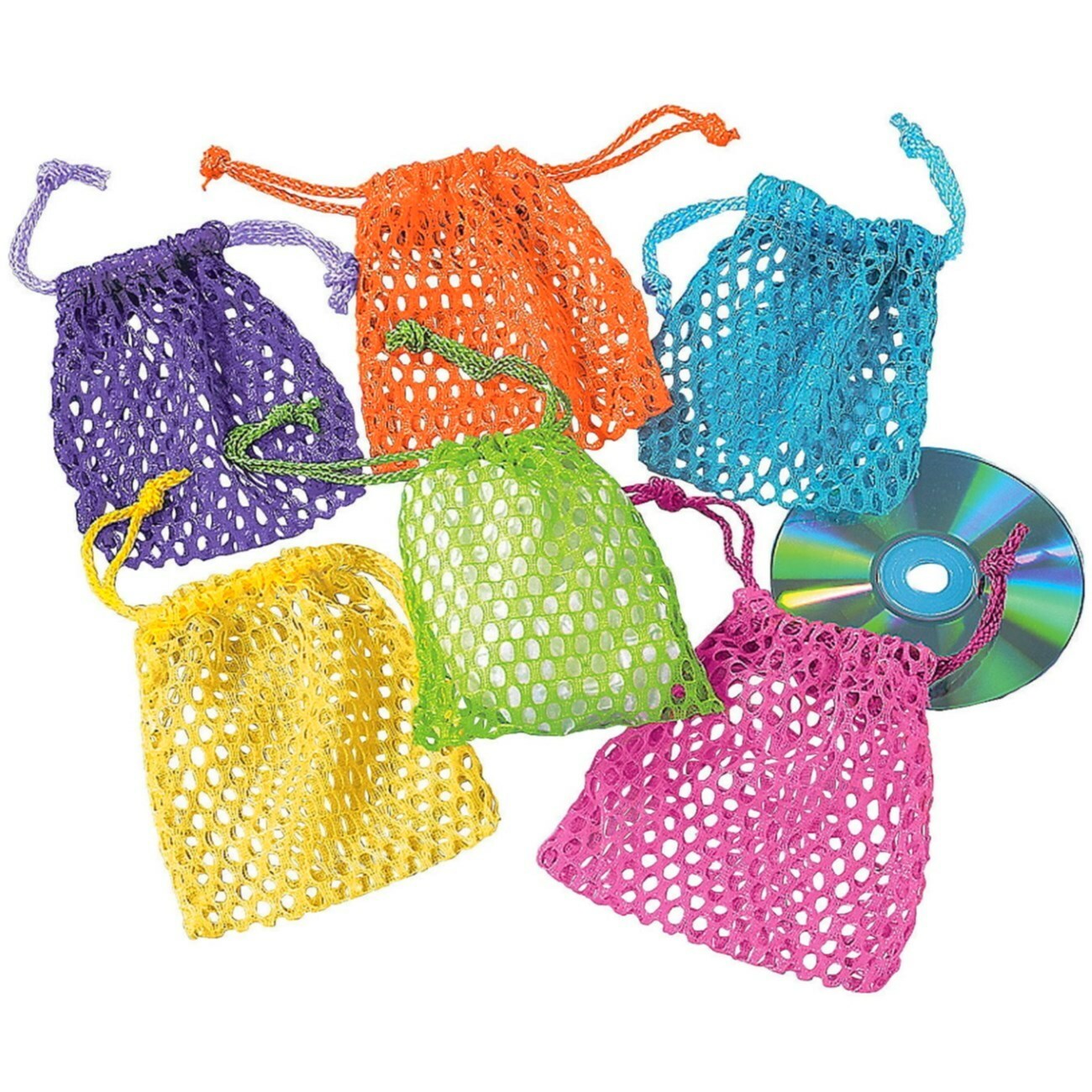 Neon Mesh Drawstring Bags (Pack of 12)