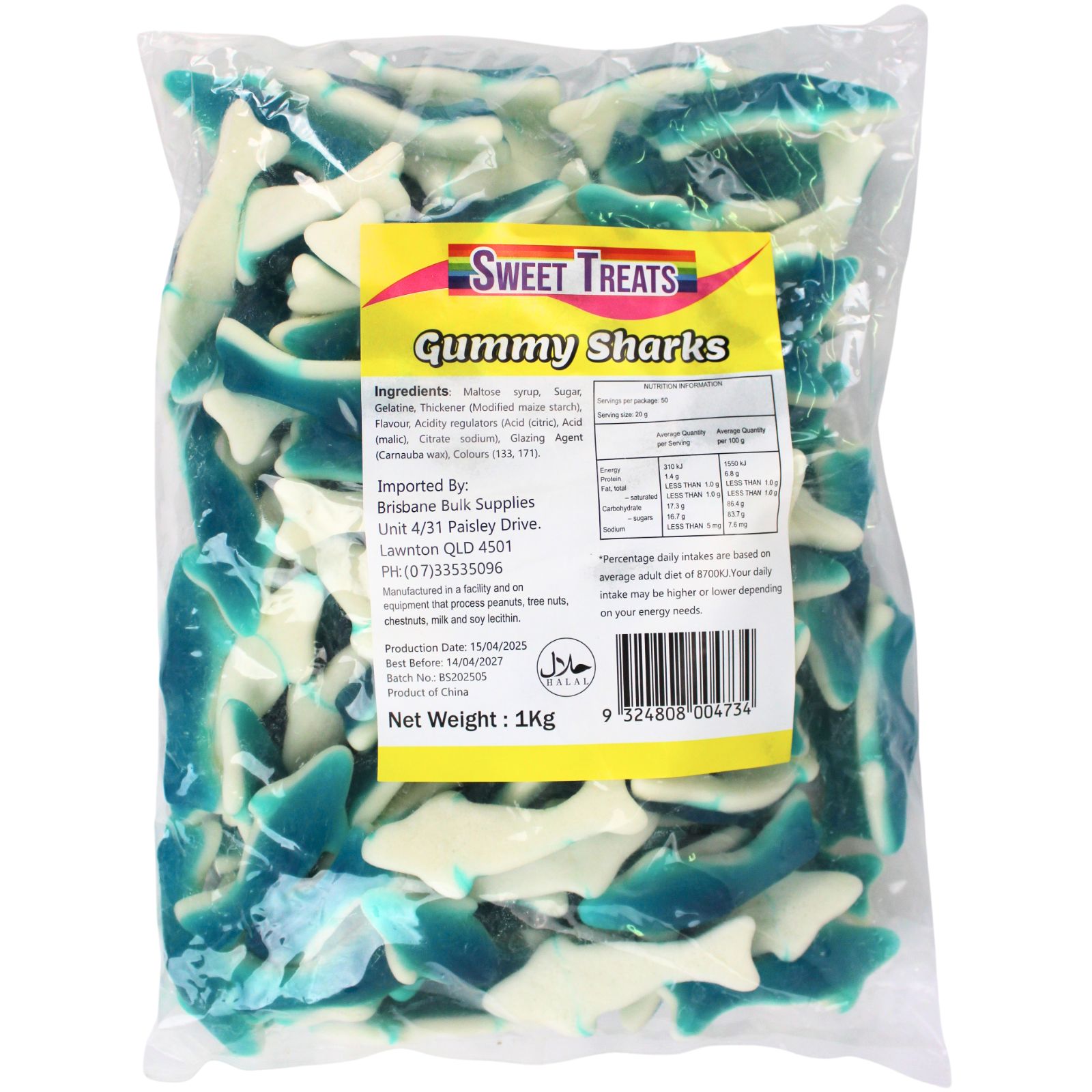 Sweet Treats Gummy Shark Lollies (1kg Bag) 