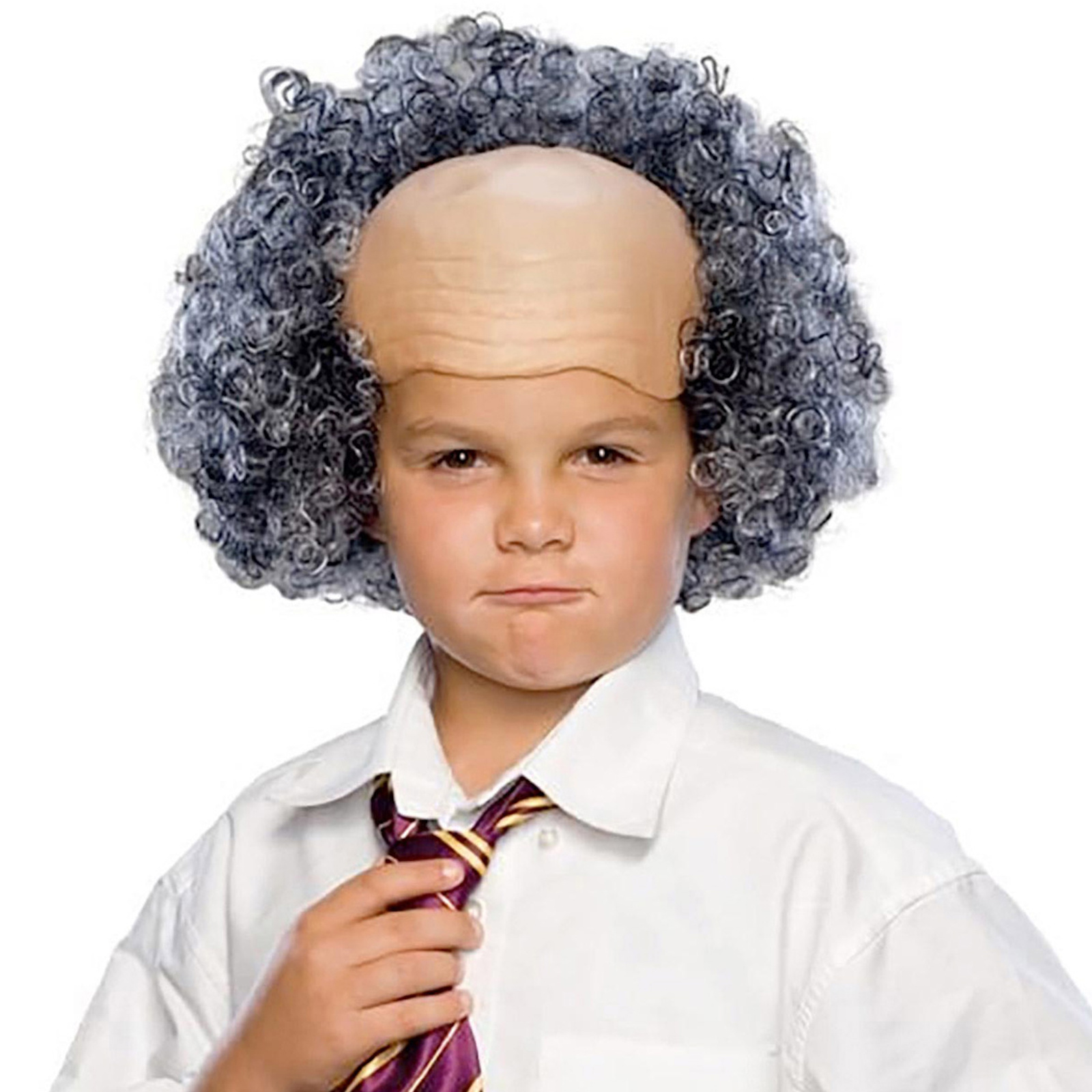 Kids Bald Wig With Grey Curls