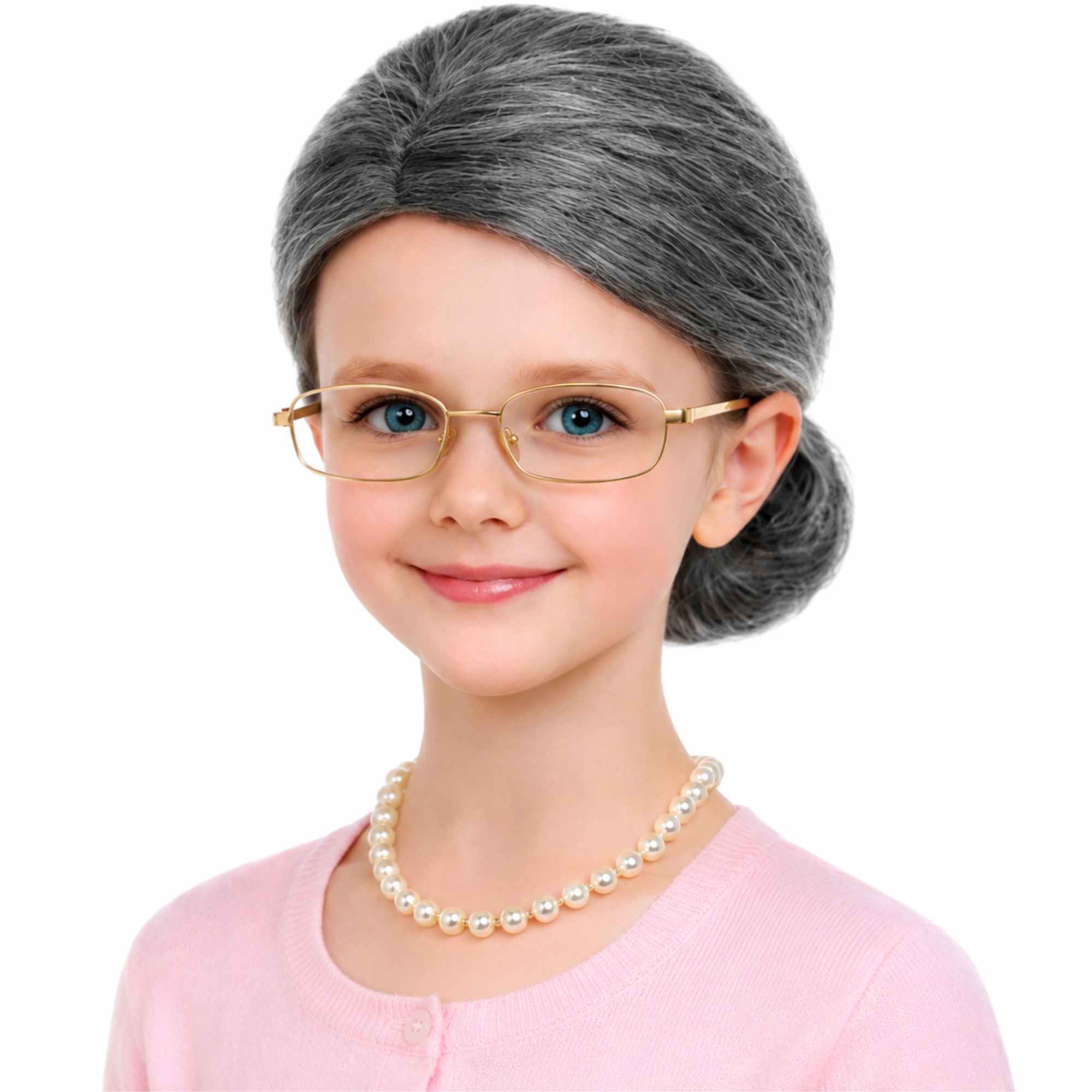 Girls Dark Grey Grandma Wig