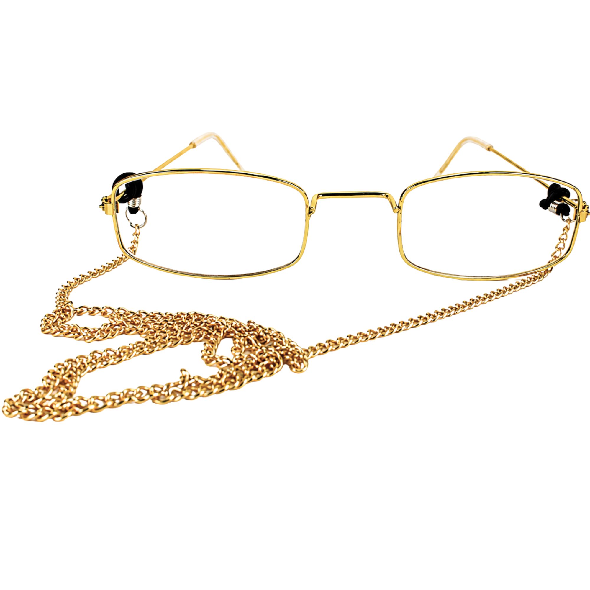 Gold Rectangle Glasses With Chain