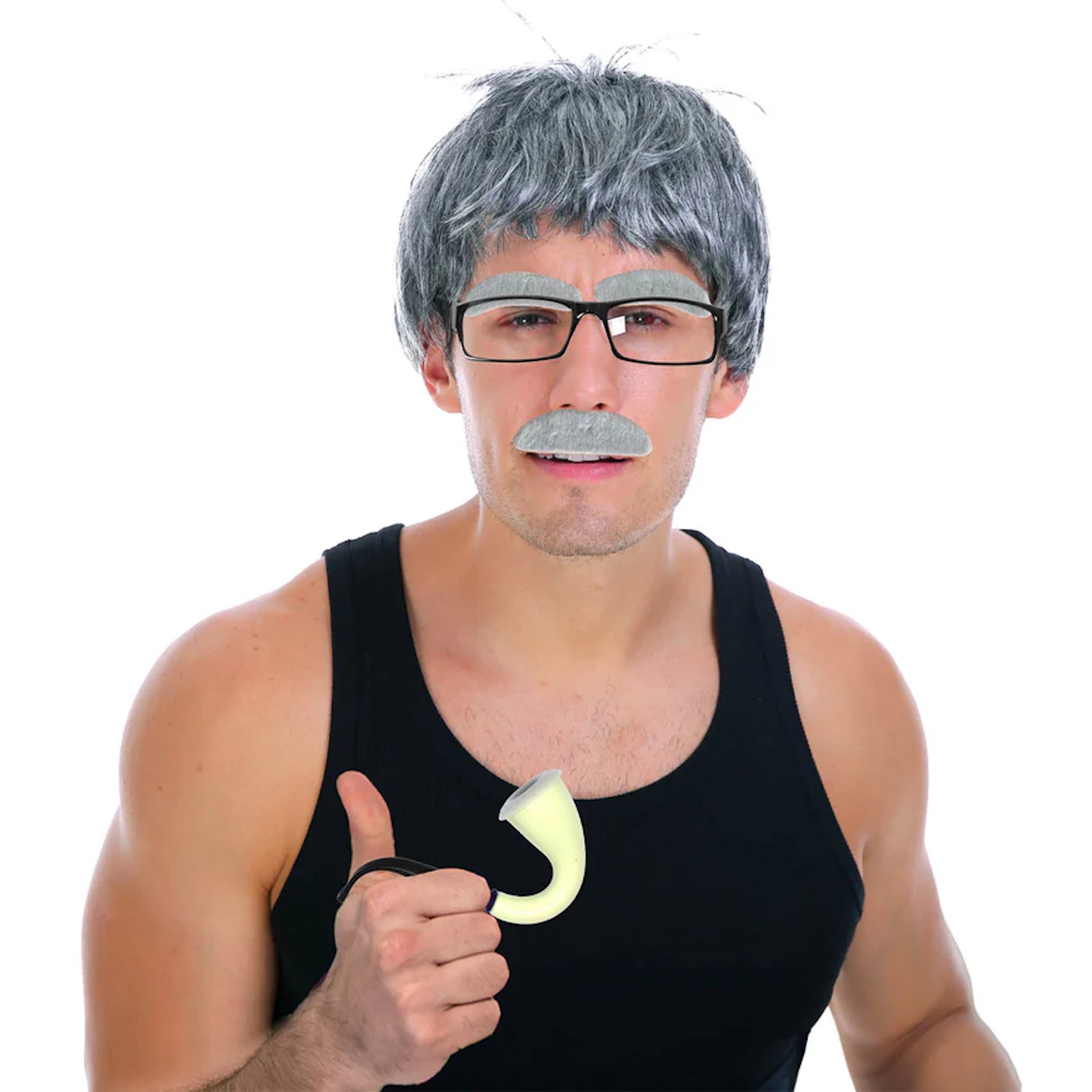 Grey Grandpa Wig, Glasses and Facial Hair Set