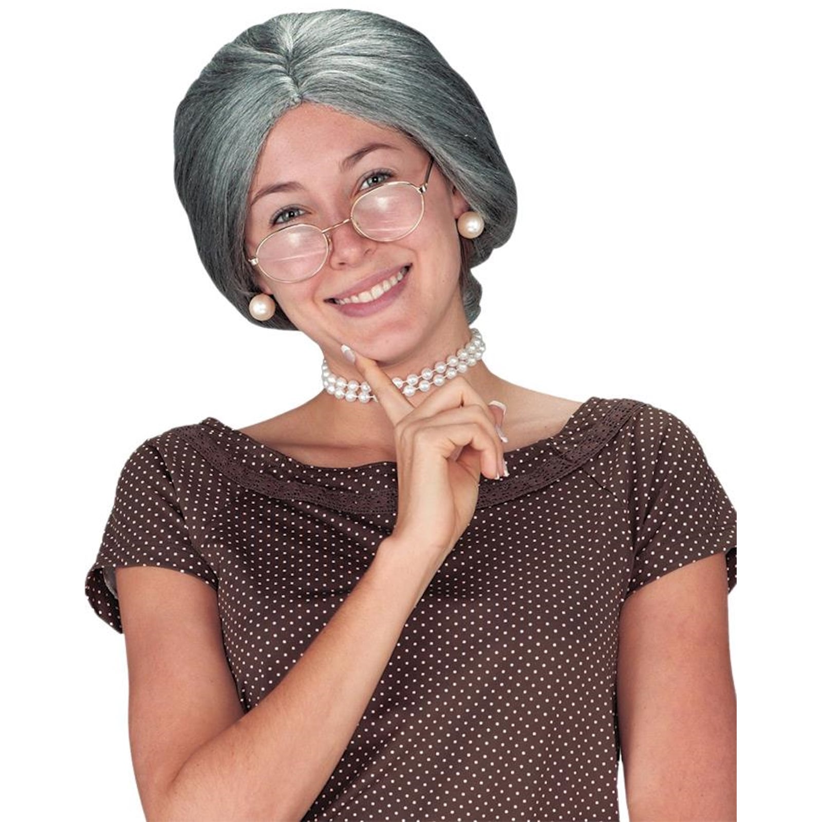 Old Granny Bun Grey Adult Wig