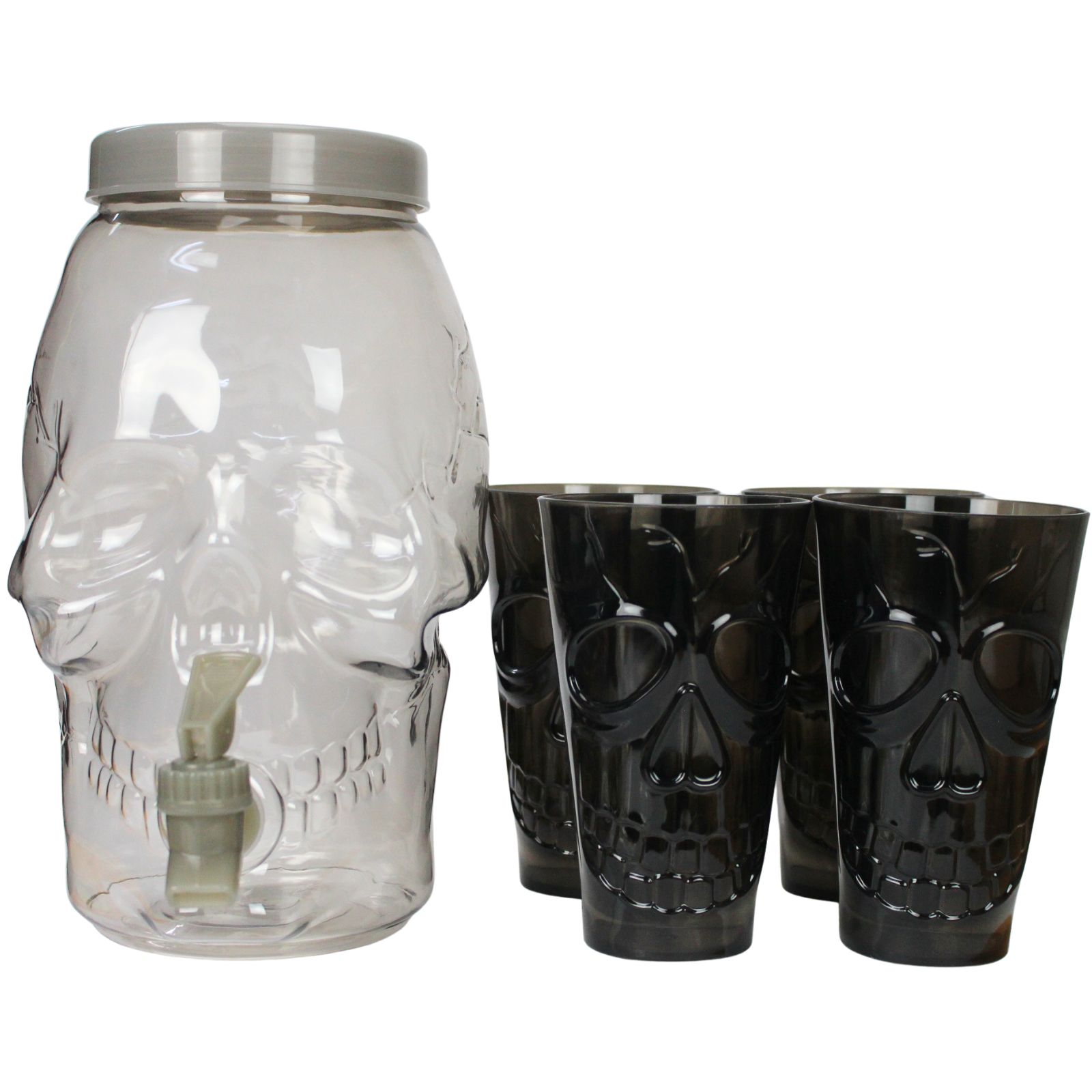 Grey Skull Drink Dispenser With Cups 3.7L 