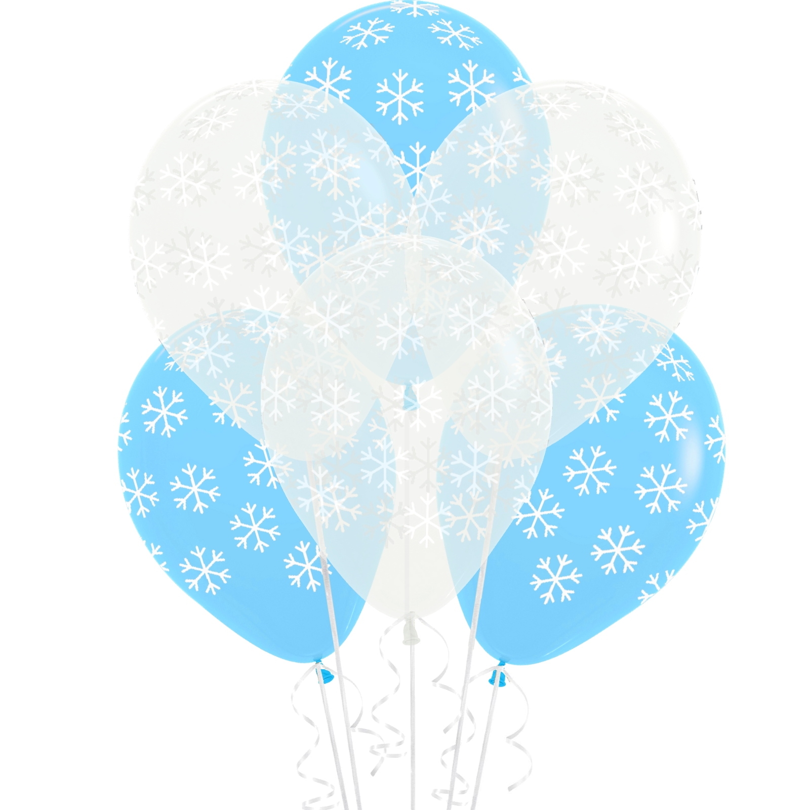 Snowflake Print Blue and Clear Balloons (Pack of 6)
