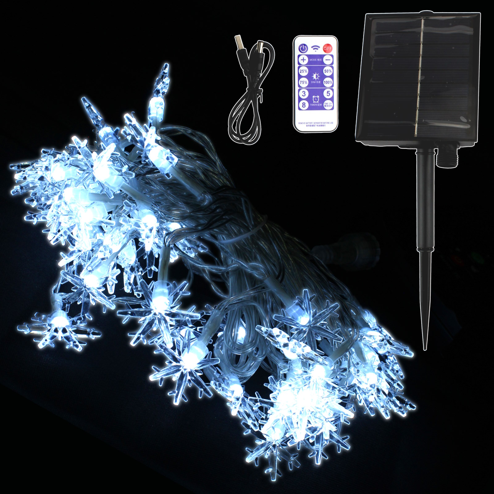 Solar Snowflake Cool White LED String Lights 