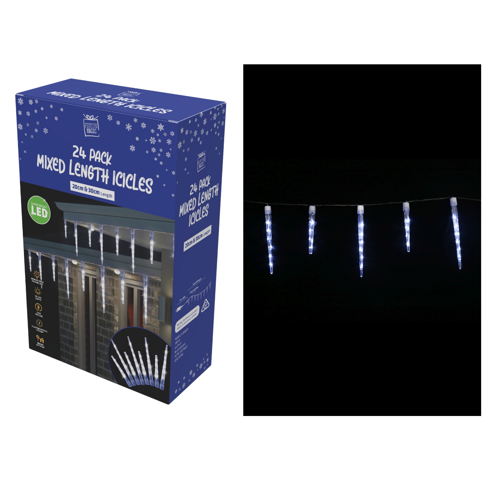 Cool White LED Icicle Tube Lights (Pack of 24) 